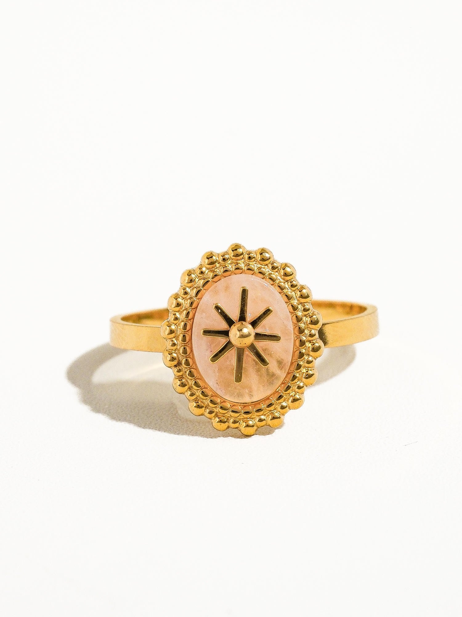 14k Gold Non-tarnish Adjustable Round Stone Ring