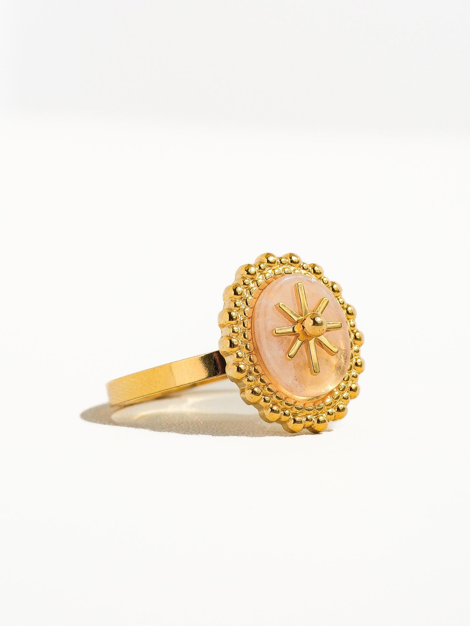 14k Gold Non-tarnish Adjustable Round Stone Ring