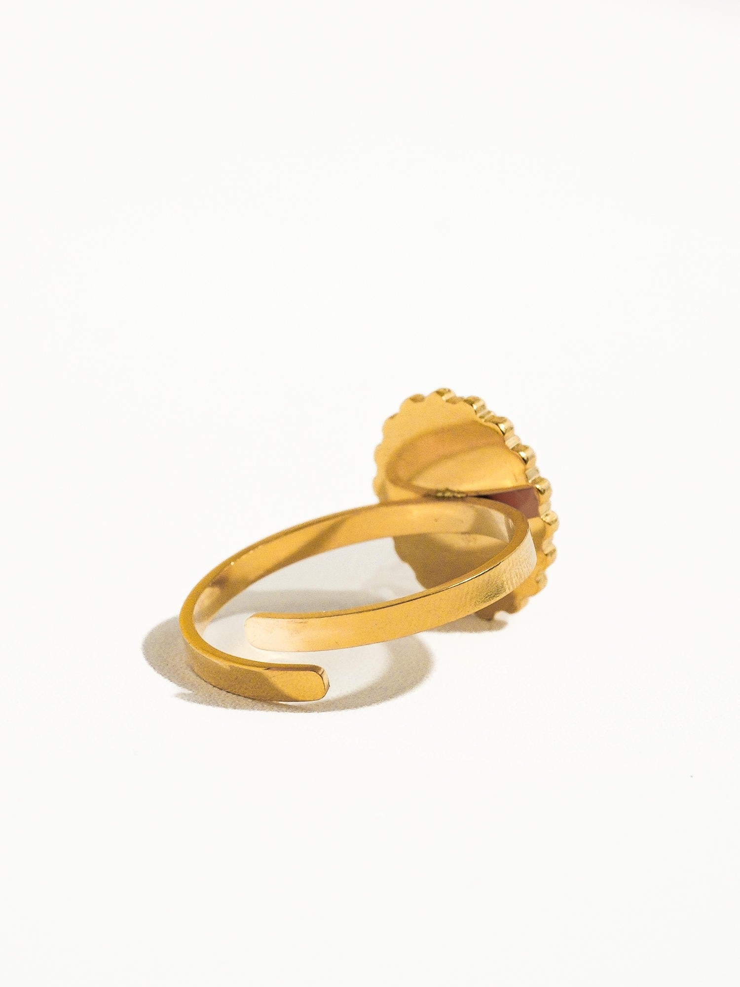 14k Gold Non-tarnish Adjustable Round Stone Ring
