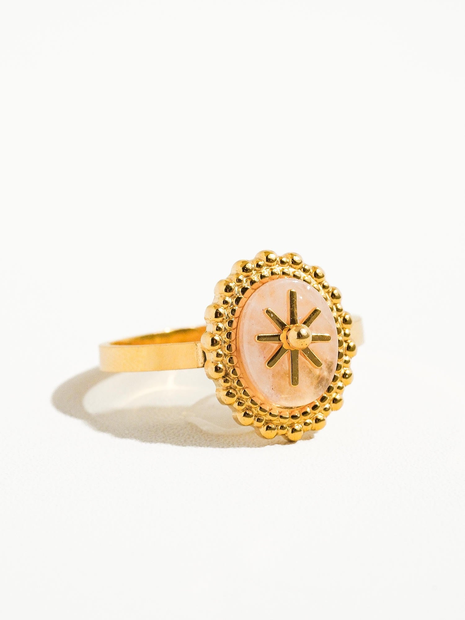 14k Gold Non-tarnish Adjustable Round Stone Ring