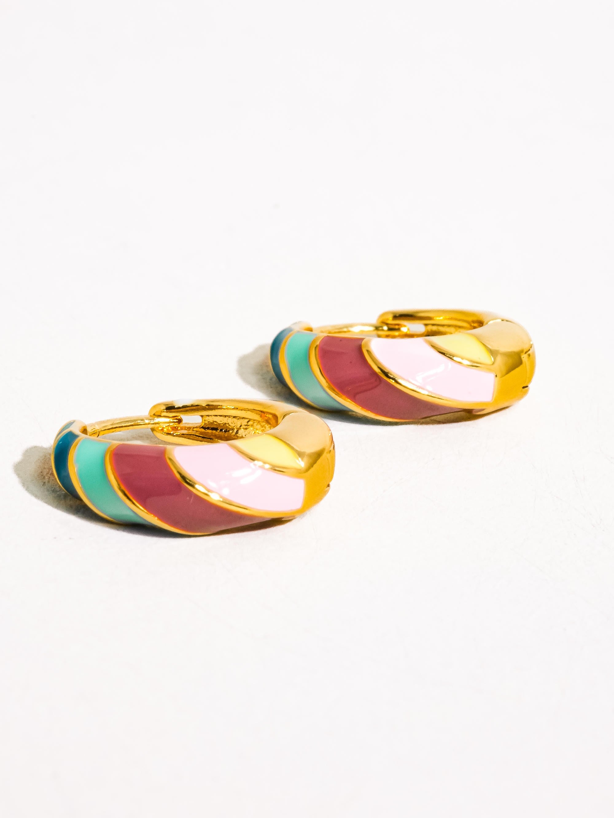 18k Gold Colorful Striped Hoop Earring