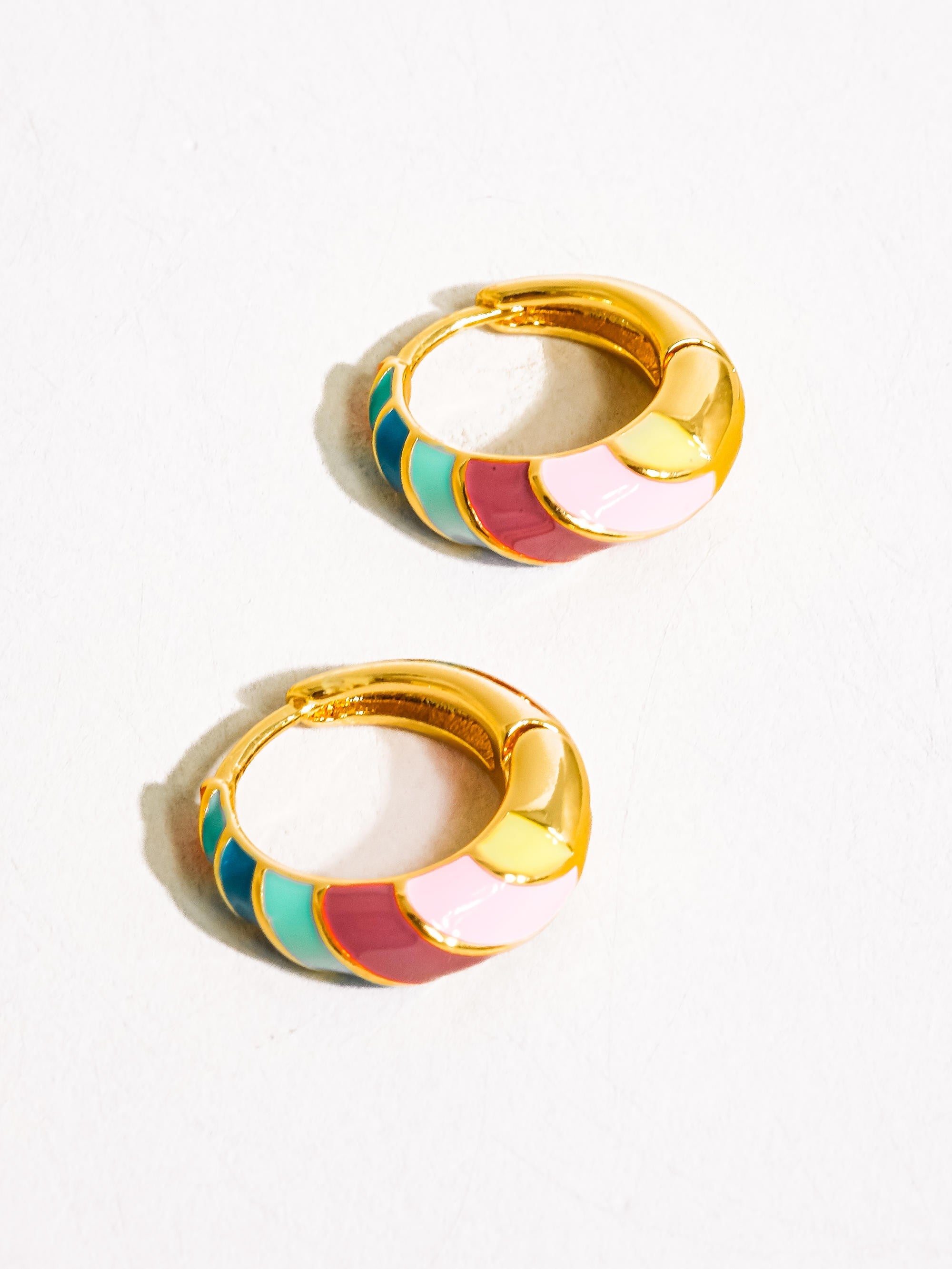 18k Gold Colorful Striped Hoop Earring