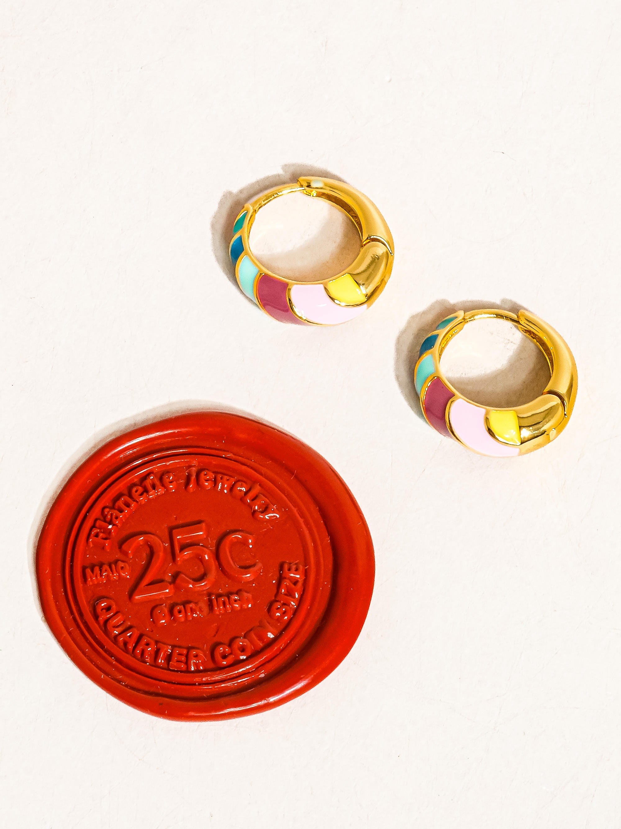 18k Gold Colorful Striped Hoop Earring