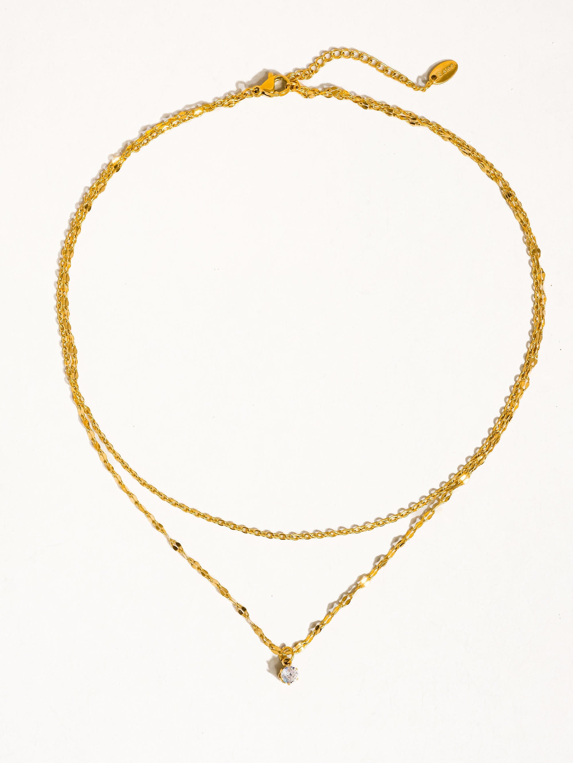 18k Gold Cz Stone Stacked Necklace