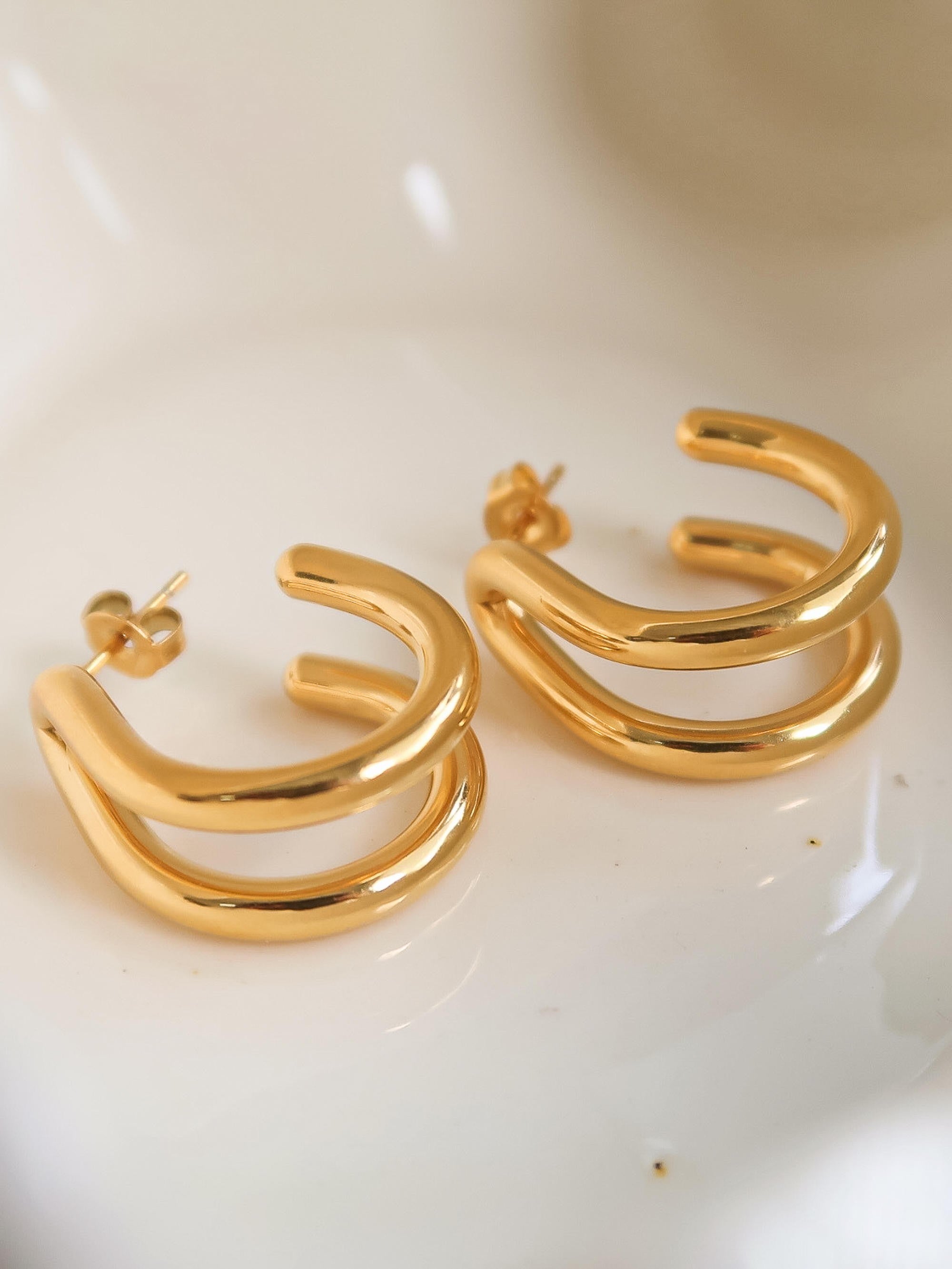 18k Gold Double C Hoop Earring