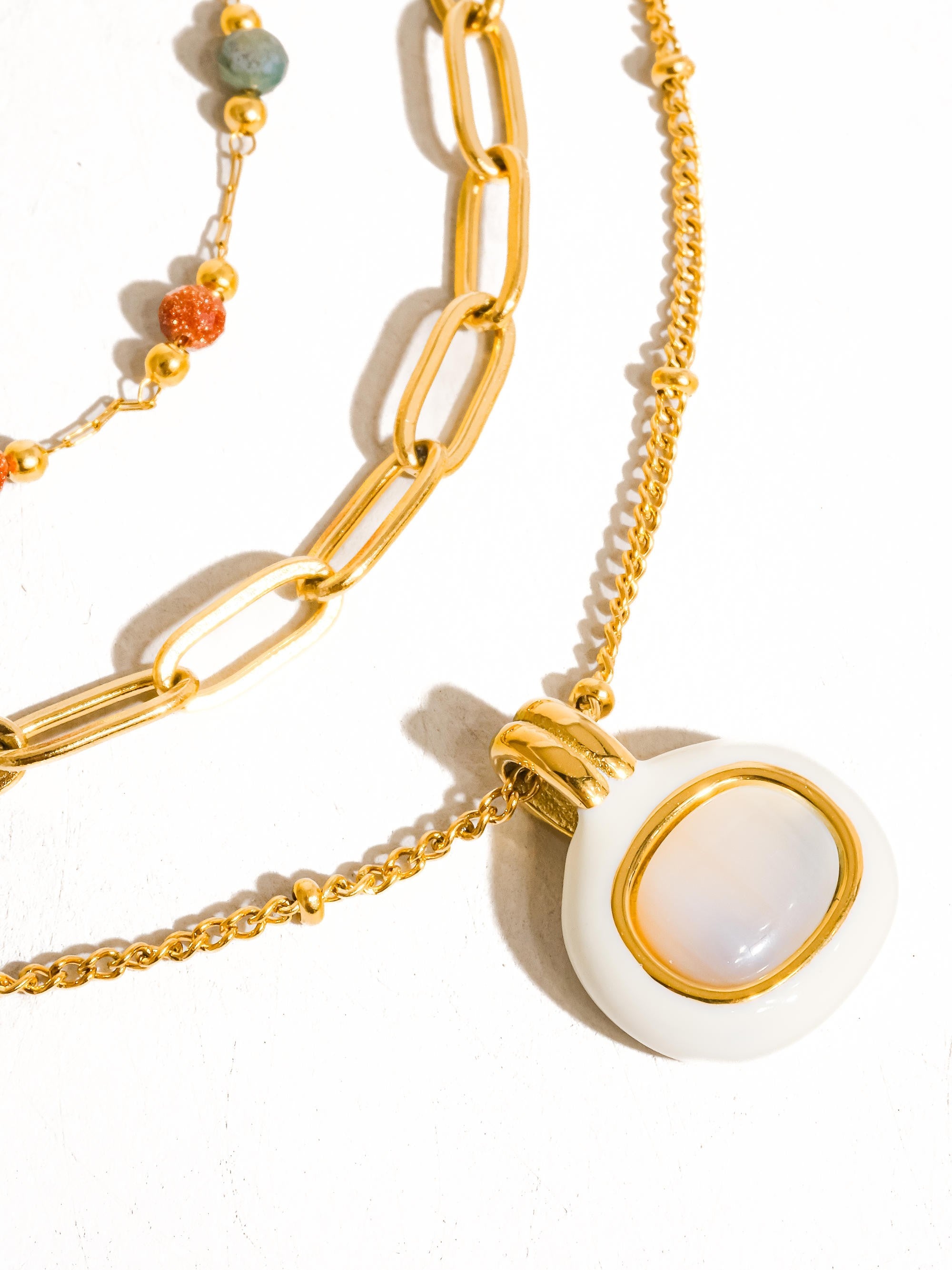 18k Gold Non-Tarnish Square Shell Pendant Necklace