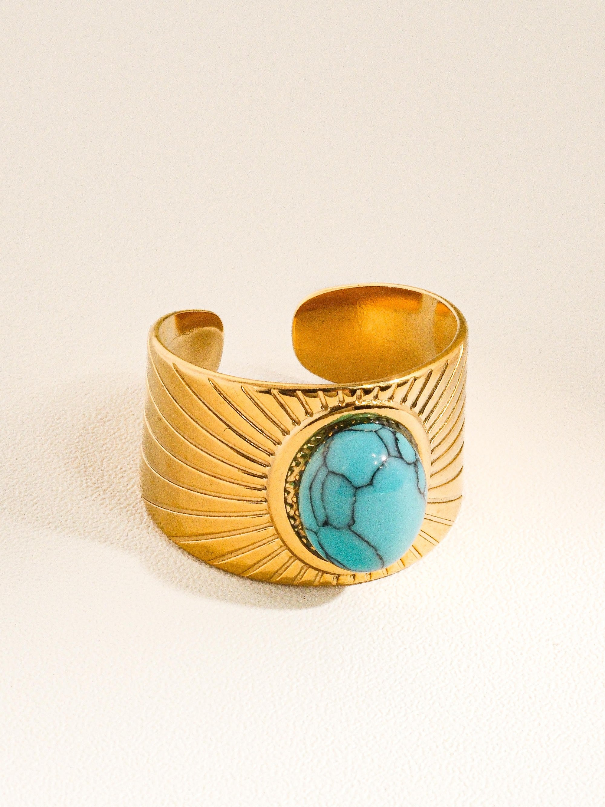 18k Gold Non-tarnish Turquoise Stone Ring