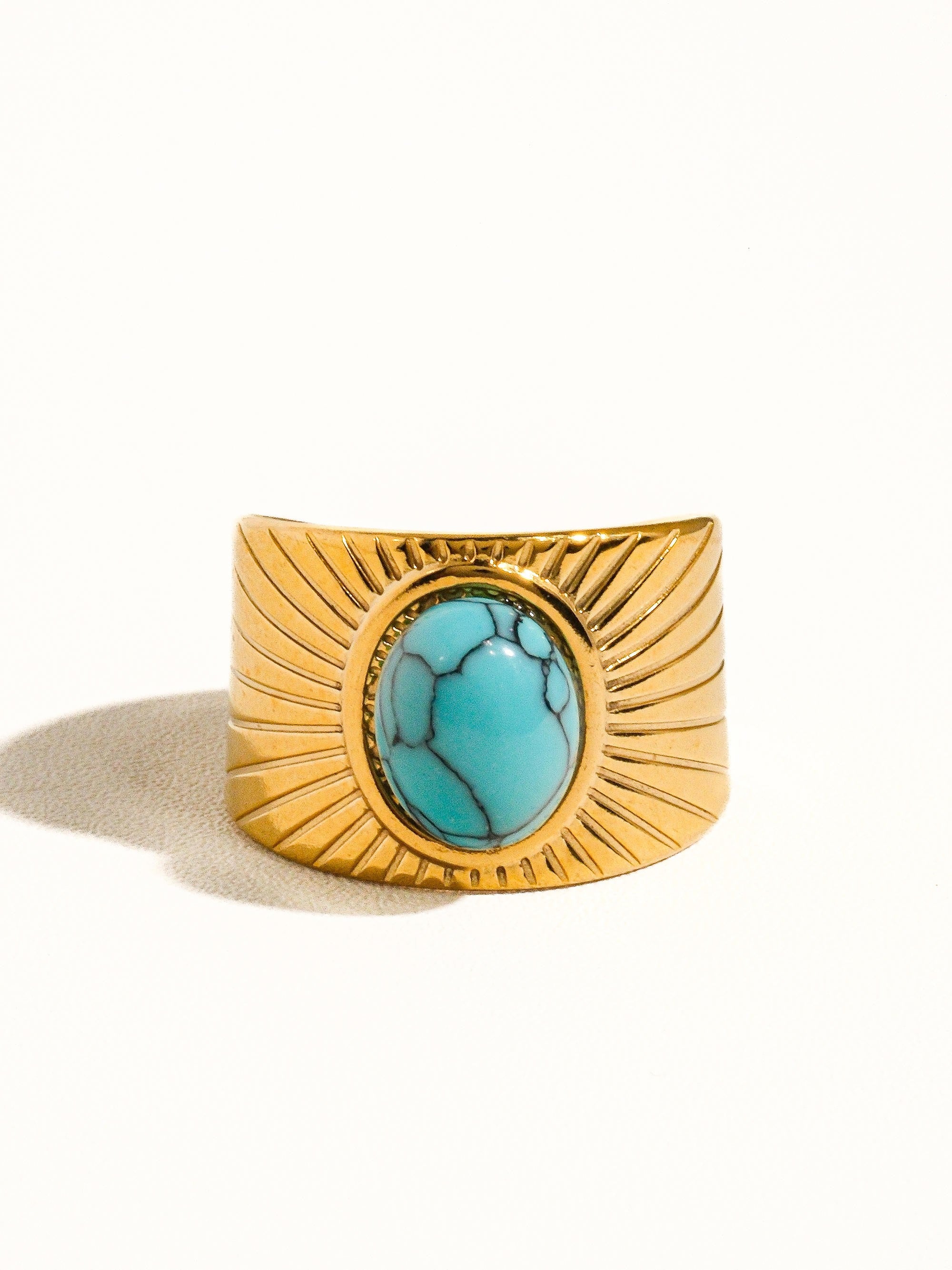 18k Gold Non-tarnish Turquoise Stone Ring