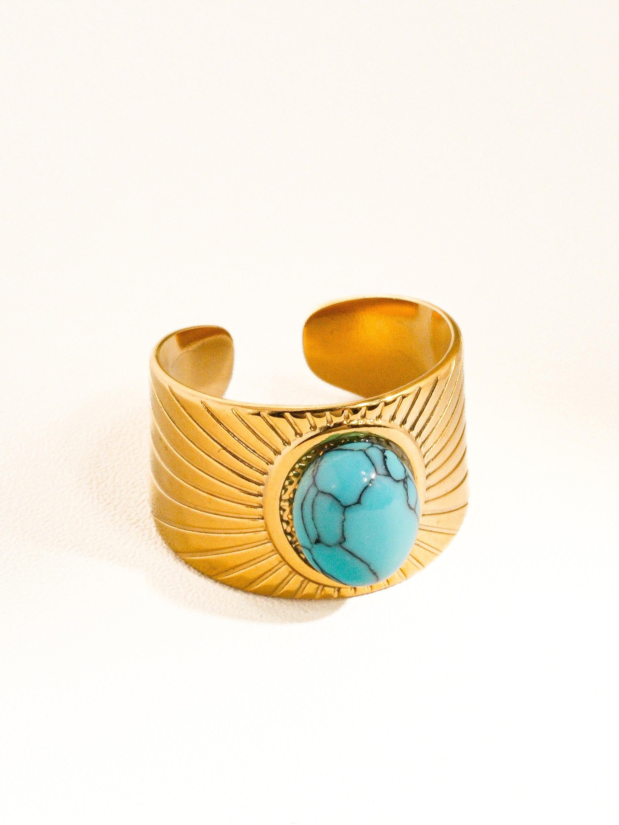 18k Gold Non-tarnish Turquoise Stone Ring