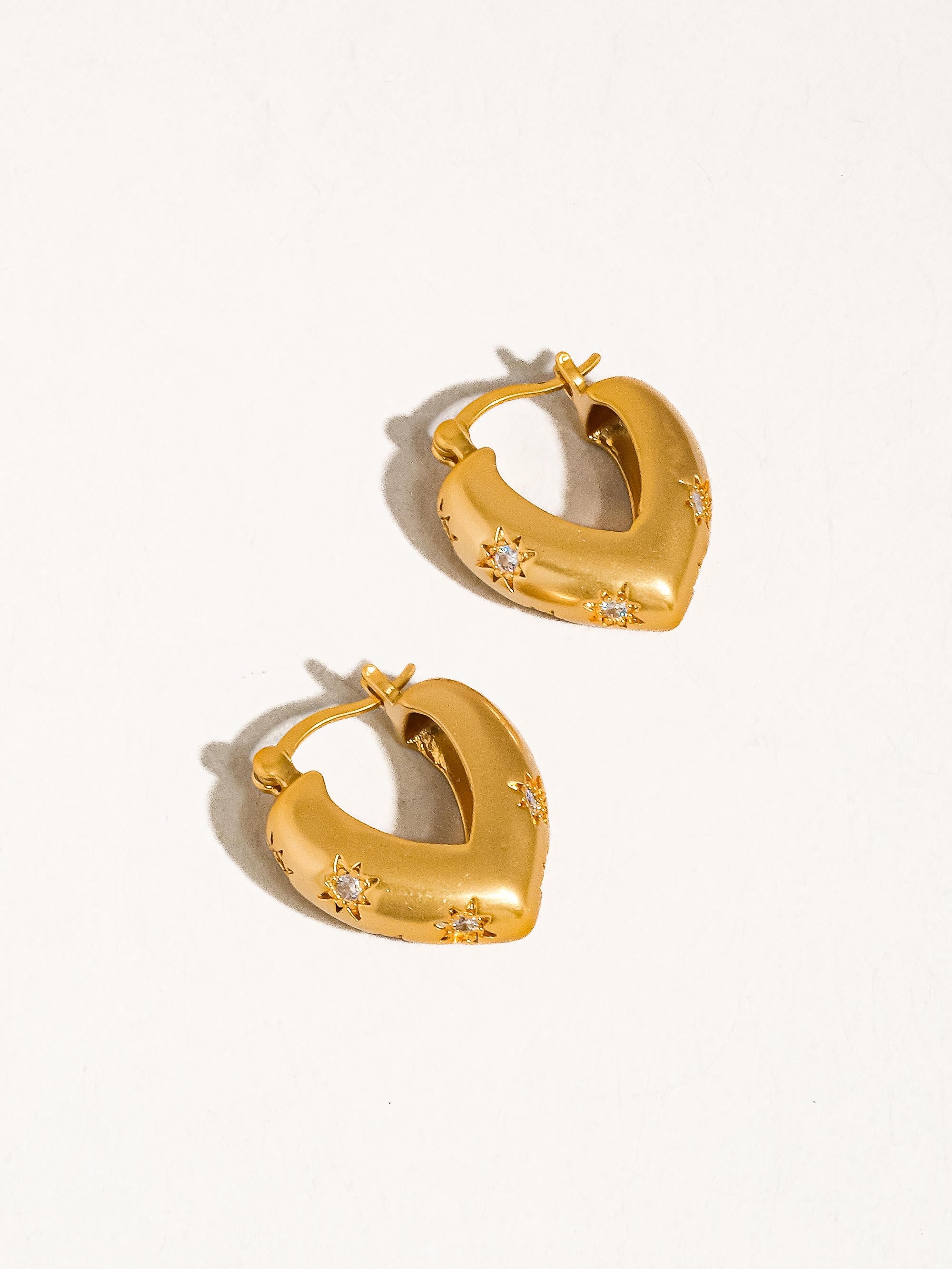 18k Gold Star Cz Heart Hoop Earring