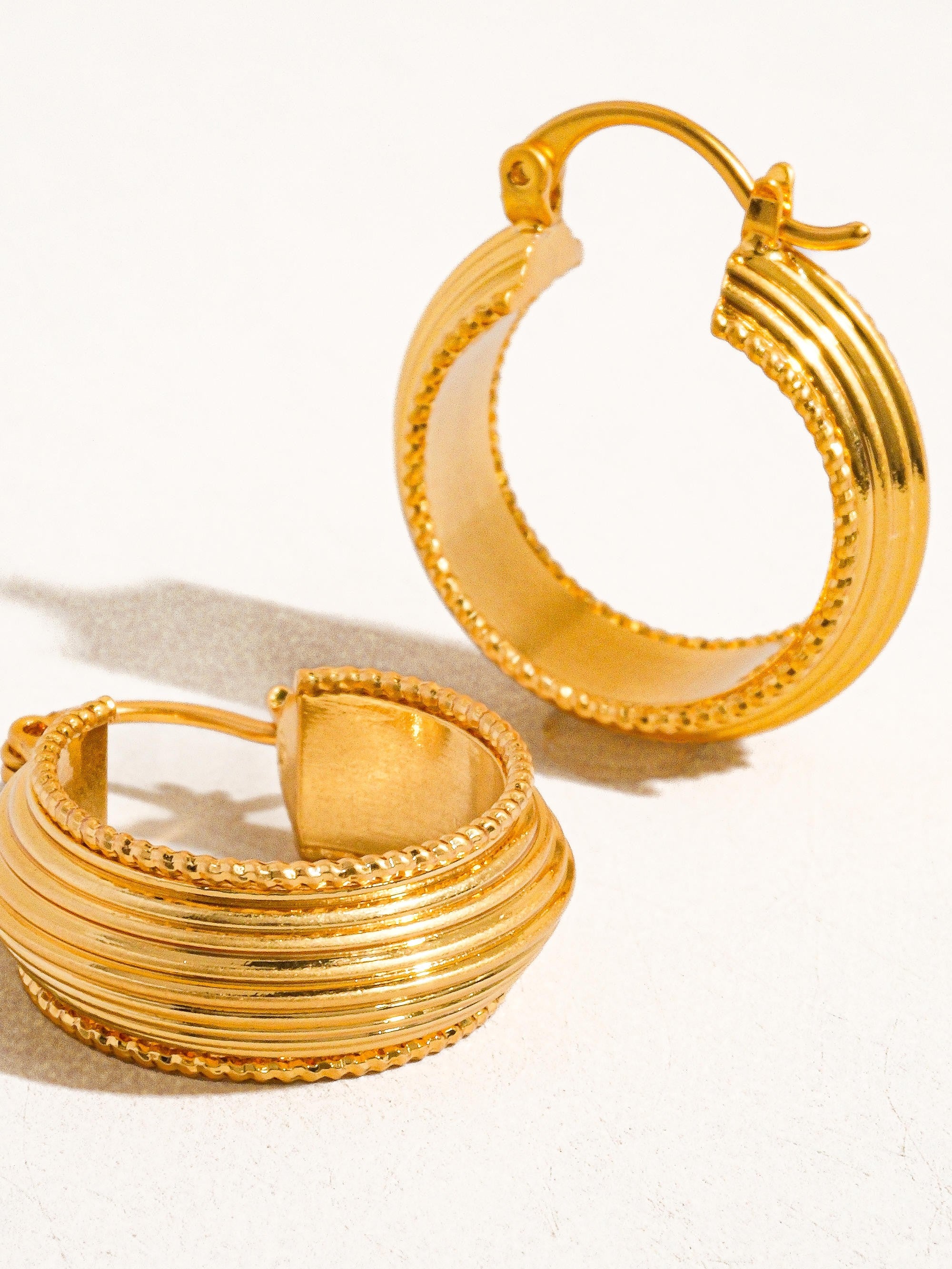 18k Gold Textured Hoop Earring