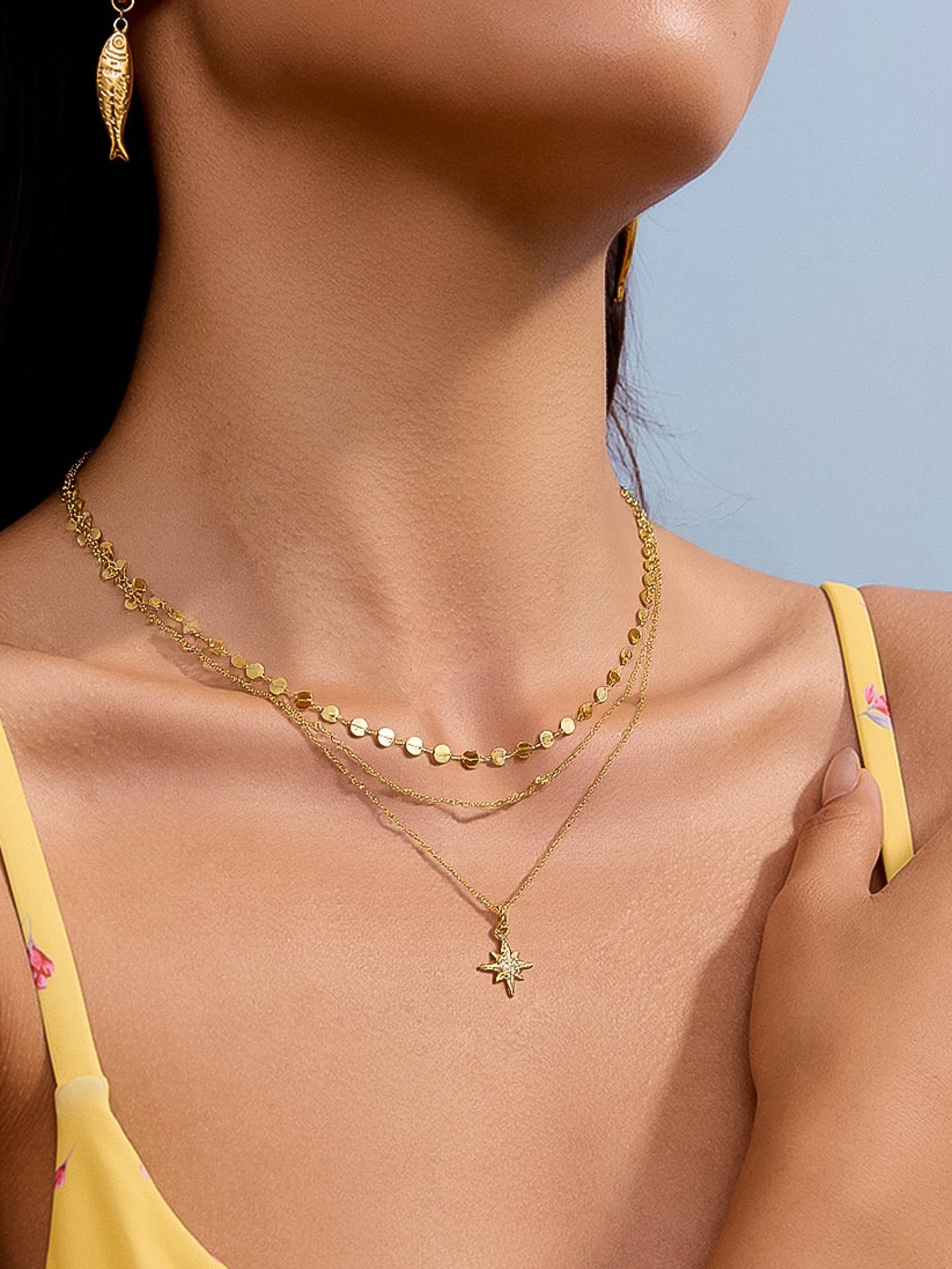 18k Non-tarnish Layered Cz Star Necklace