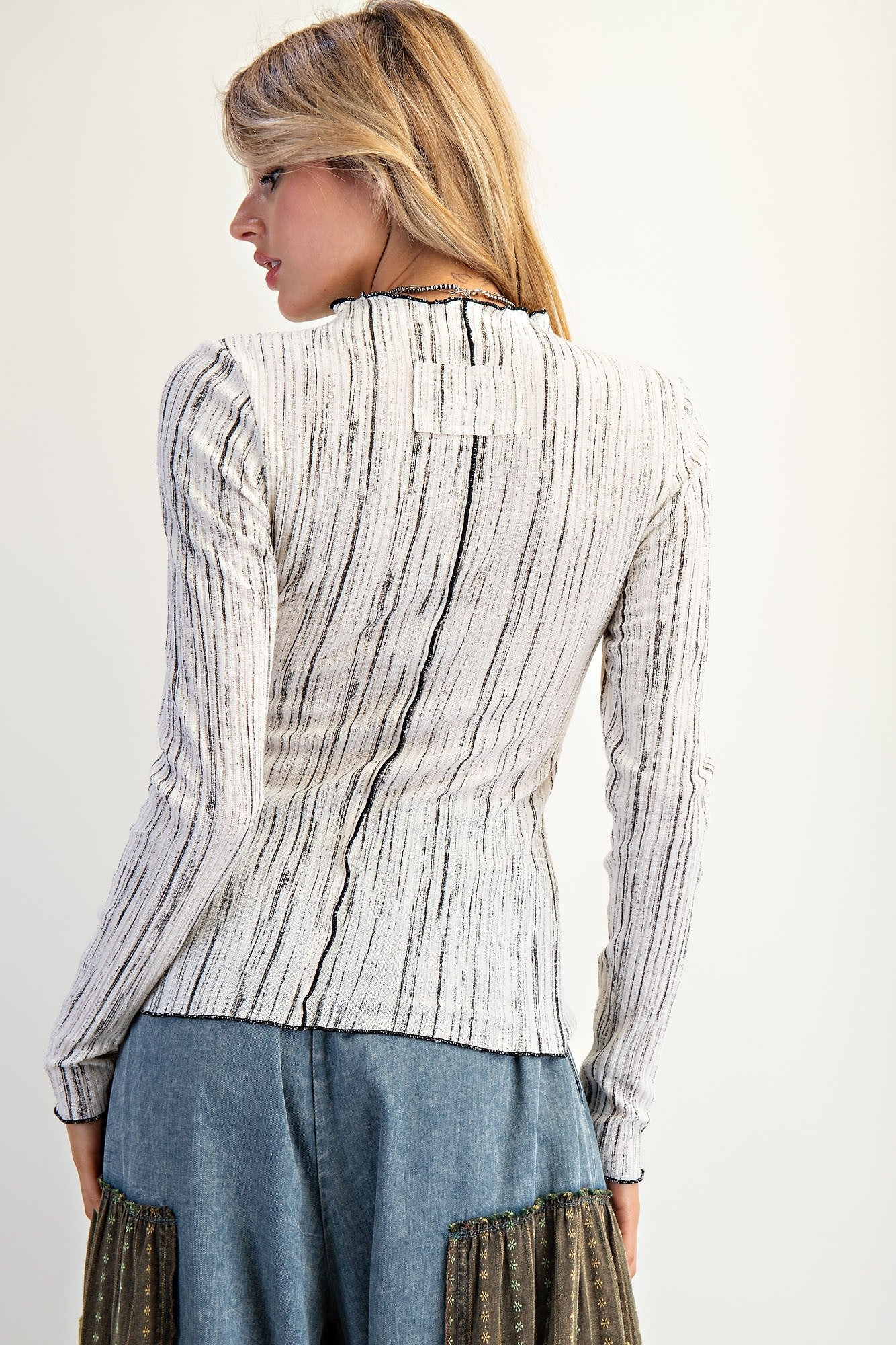 2 Tone Ivory Novelty Rib Fitted Top