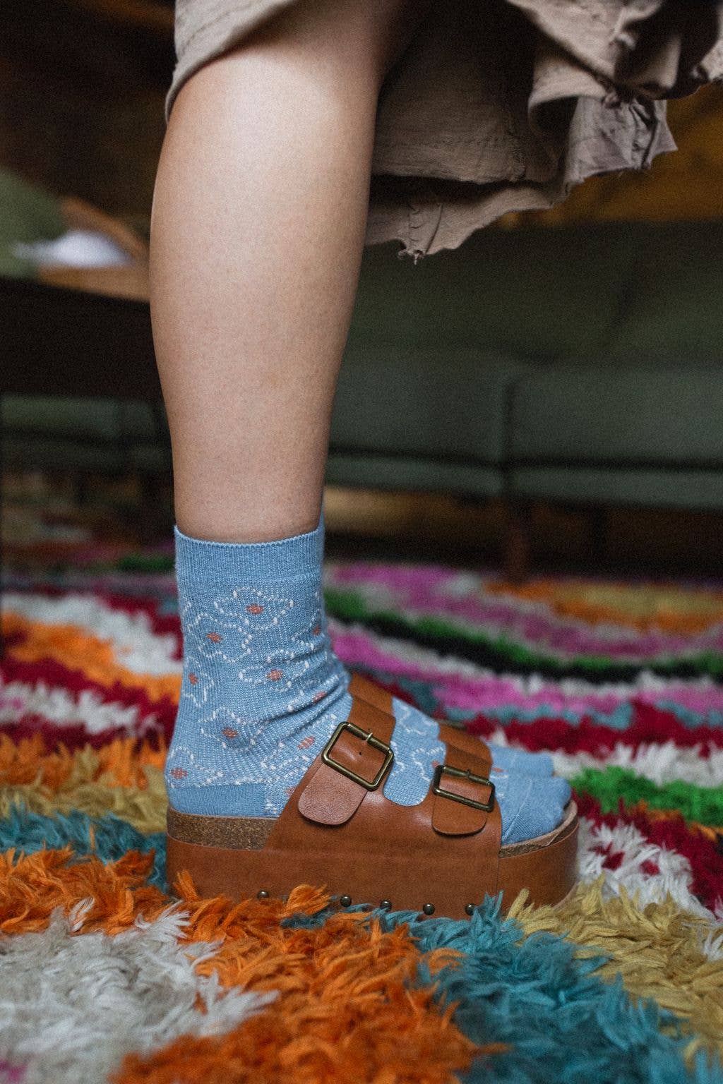 Retro Bloom Socks - Blue