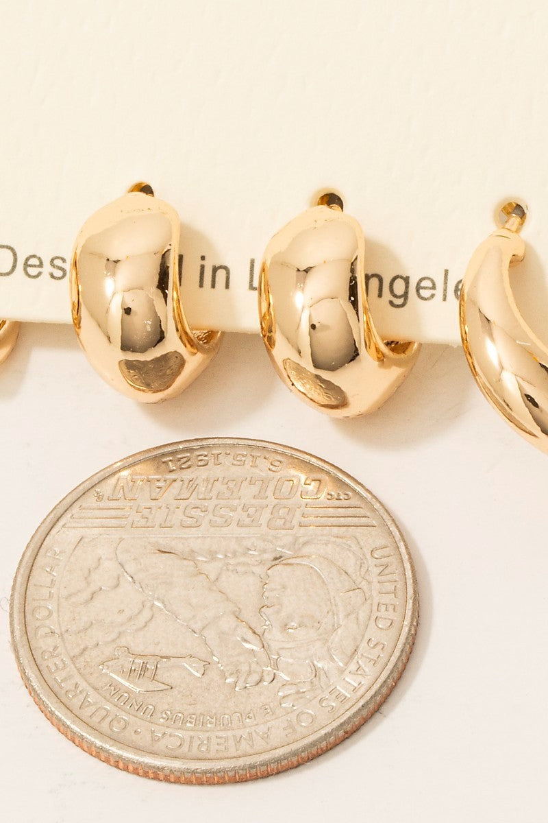 3 Pair Simple Metallic Hoop Earrings Set