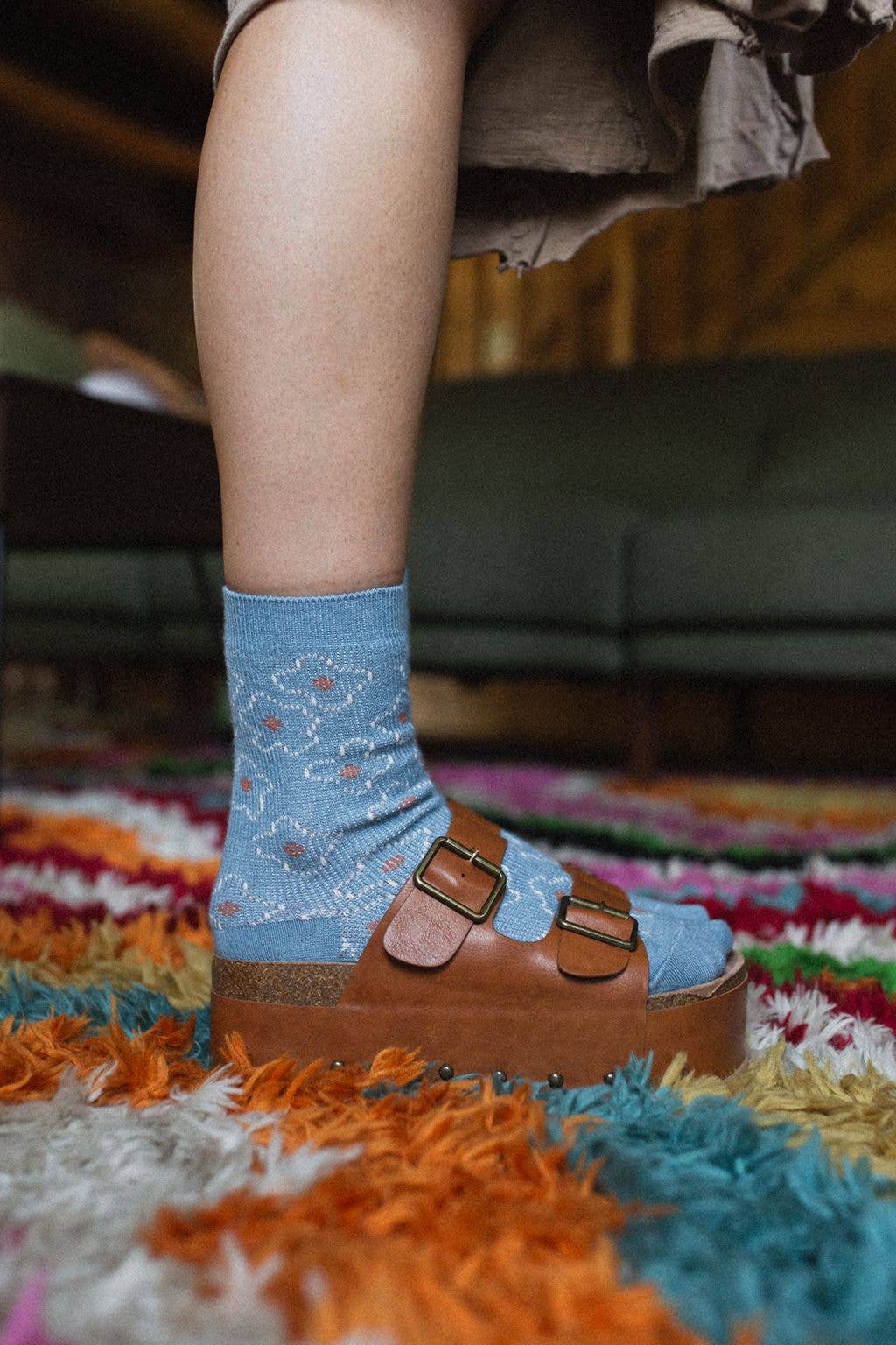 Retro Bloom Socks - Blue