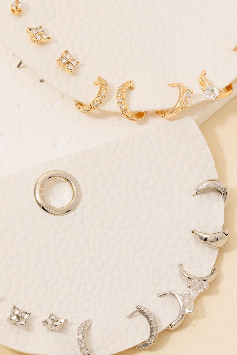 5pc Cz Clover Studs And Hoop Earrings Set