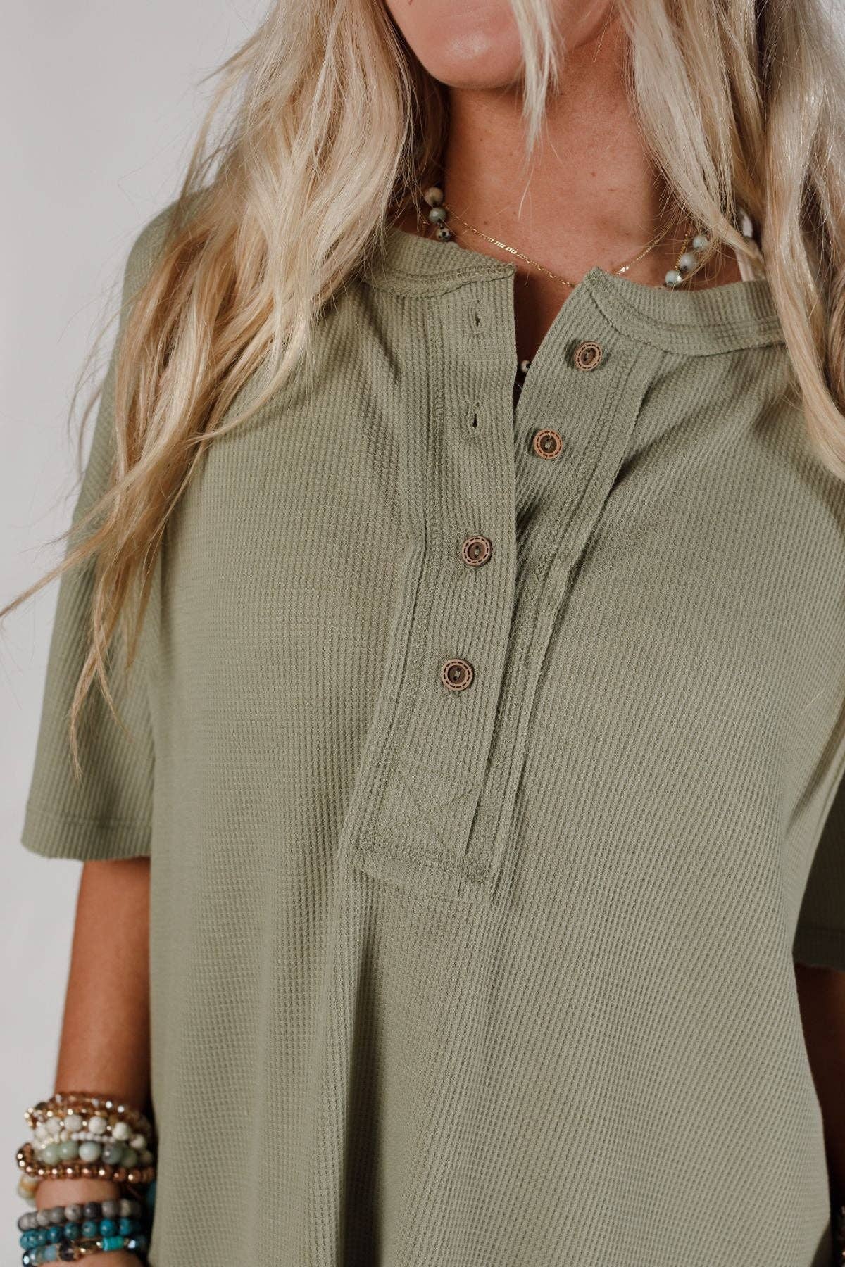 Soft Plume Henley Top - Sage