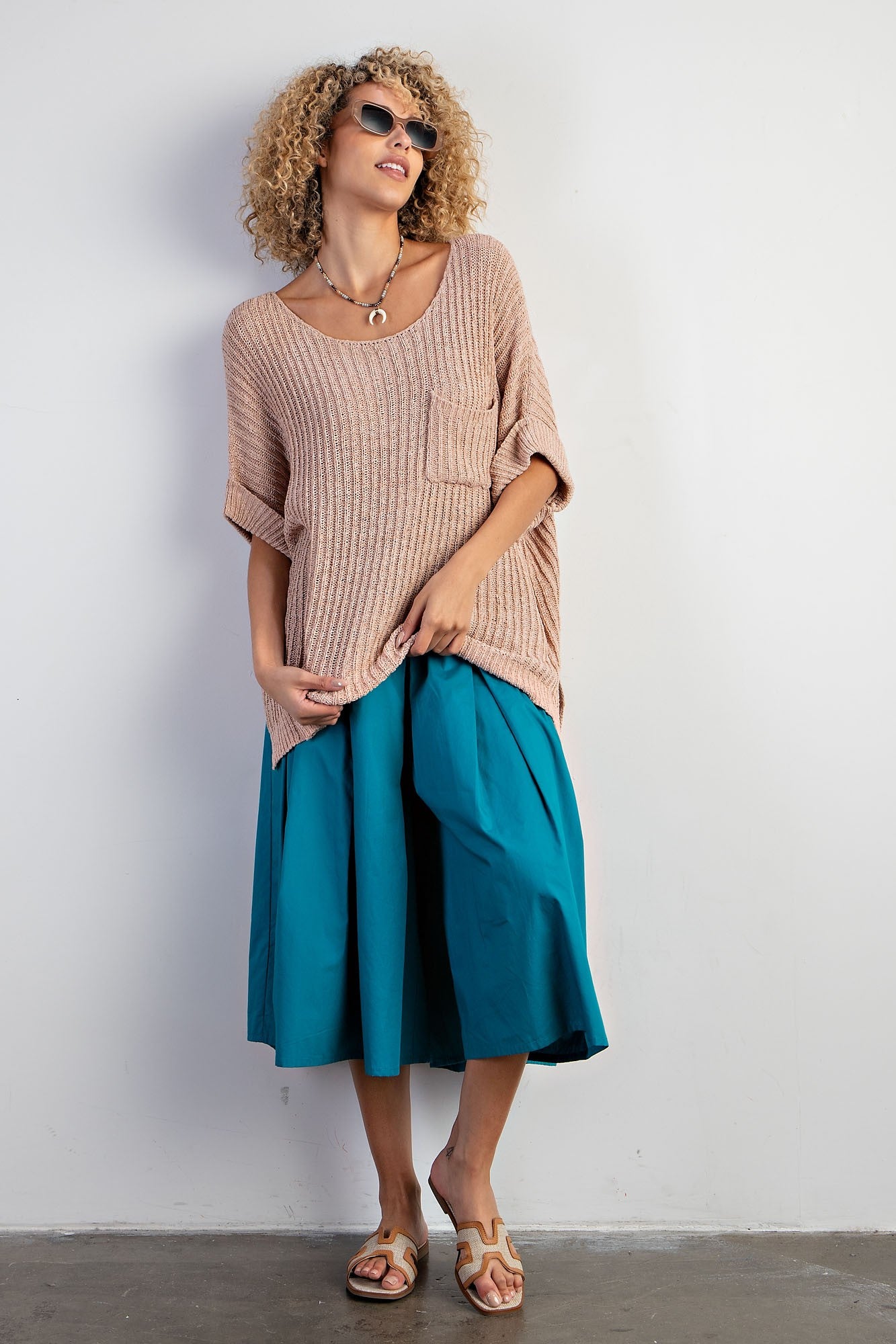 Boxy Khaki Knitted Sweater Top