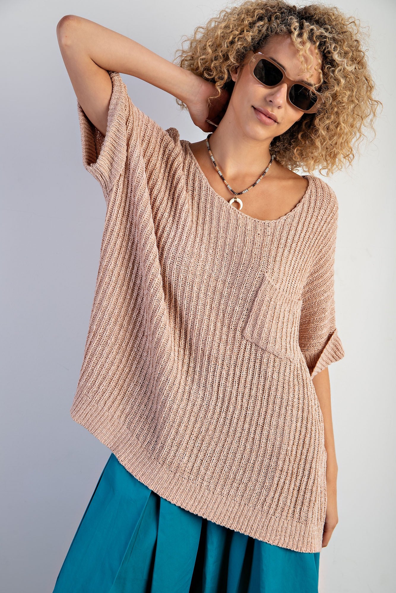 Boxy Khaki Knitted Sweater Top