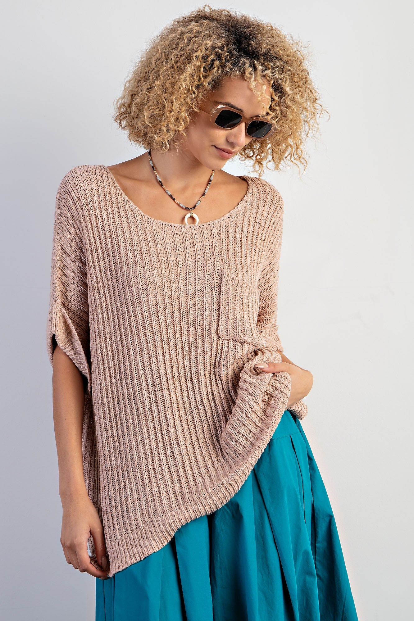 Boxy Khaki Knitted Sweater Top