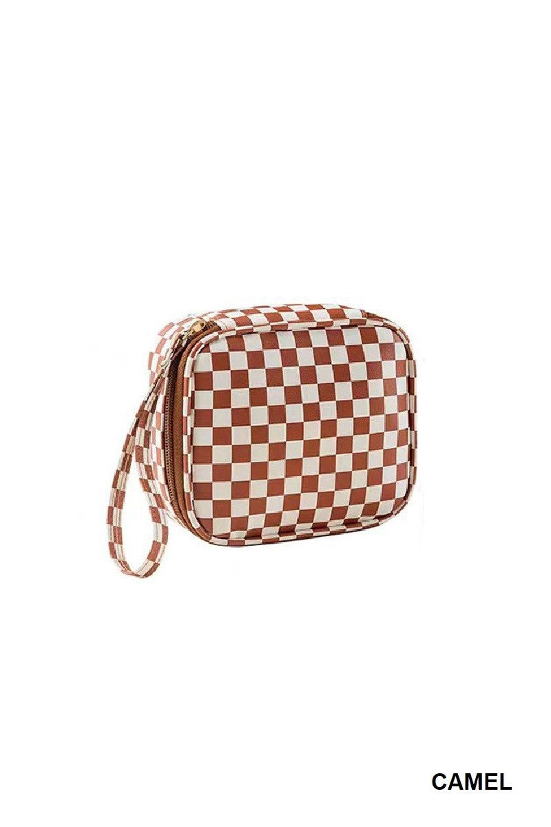 Checkered Cosmetic Makeup Travel Case
