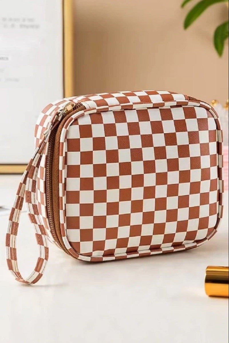 Checkered Cosmetic Makeup Travel Case