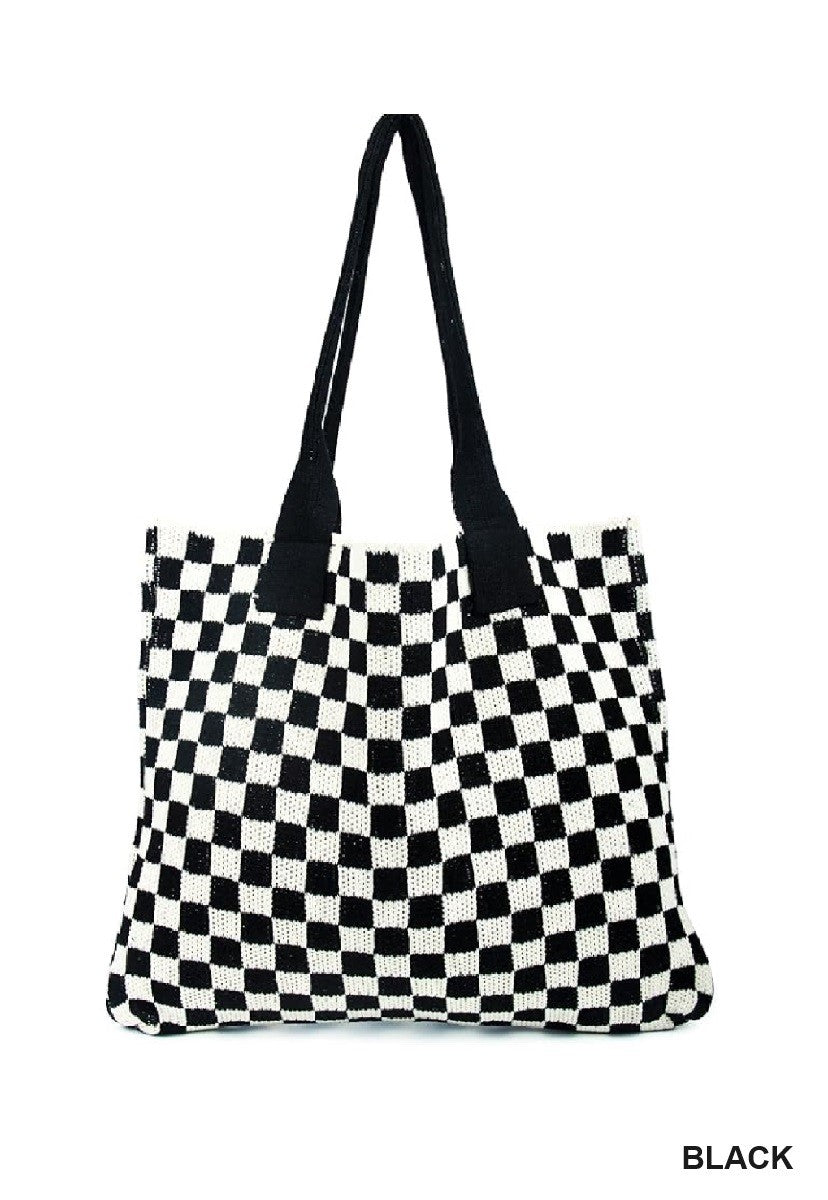 Checkered Crochet Knit Canvas Commuter Bag