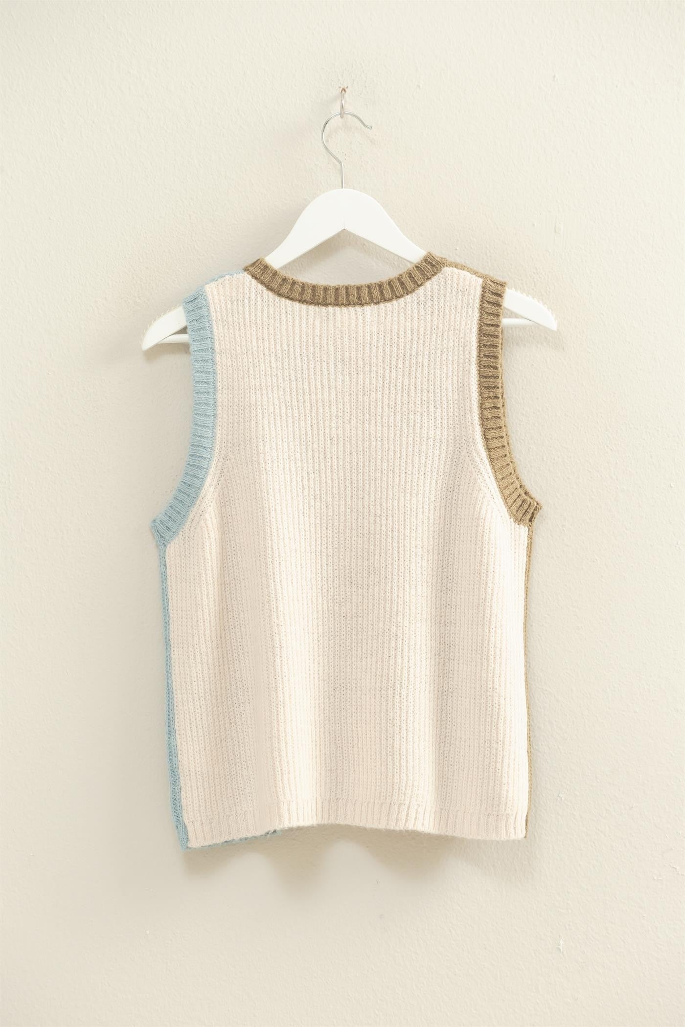 Olive & Baby Blue Color Block Button Down Sweater Vest