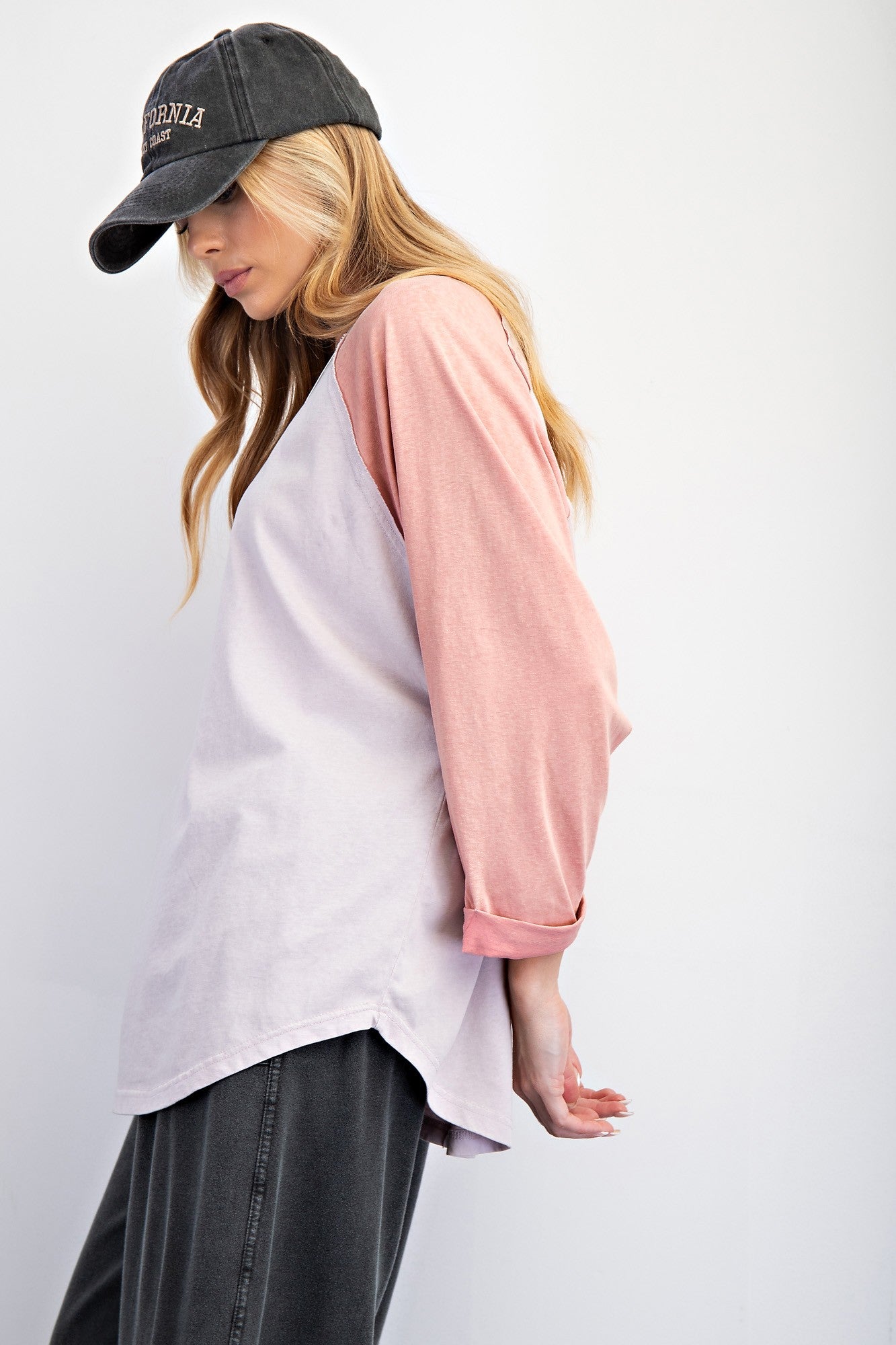 Rose Pink Color Mix Rayon Cotton Knit Tunic