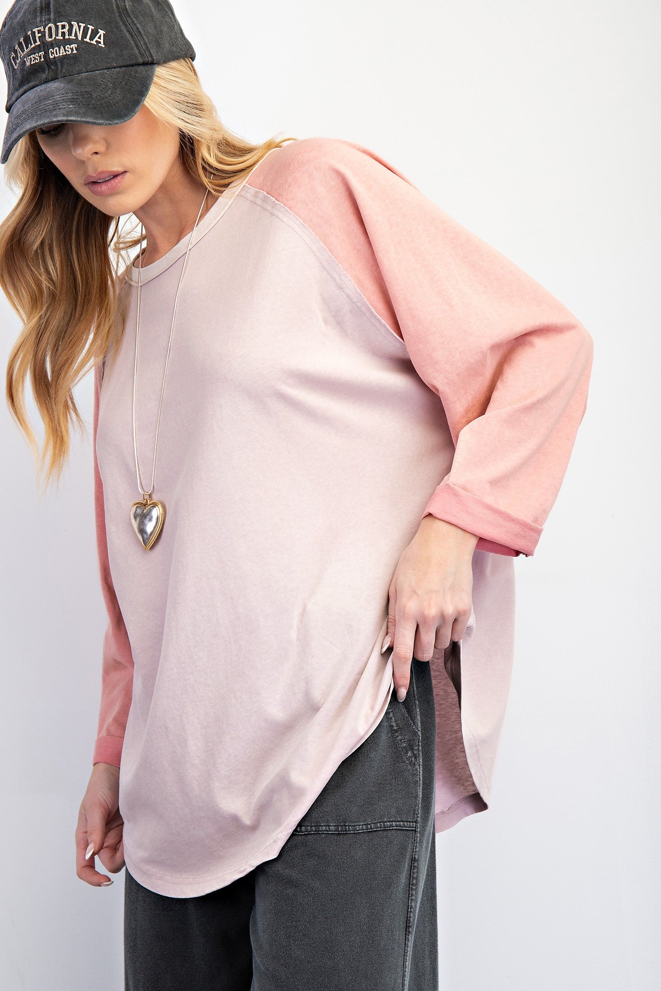 Rose Pink Color Mix Rayon Cotton Knit Tunic