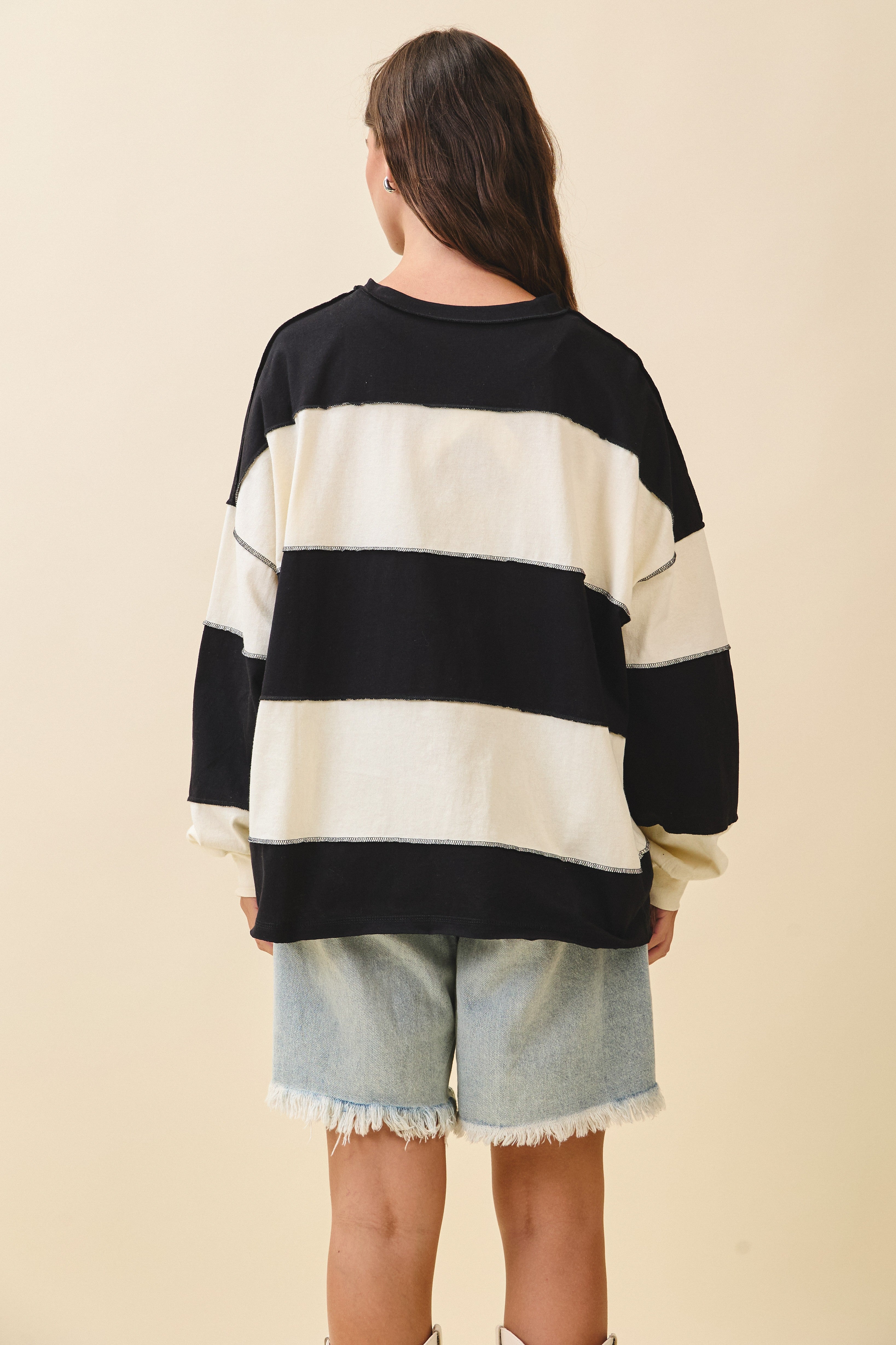 Contrast Panel Black Butter Long Sleeve Slouchy Pullover
