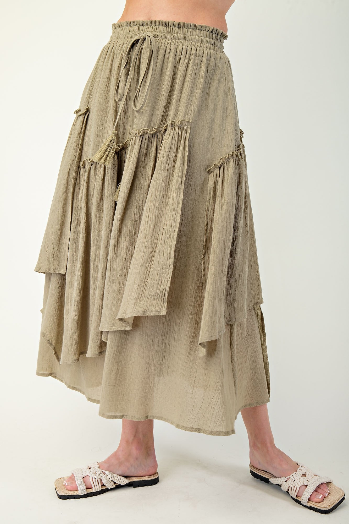 Dusty Sage Cotton Voile Woven Asymmetrical Maxi Skirt