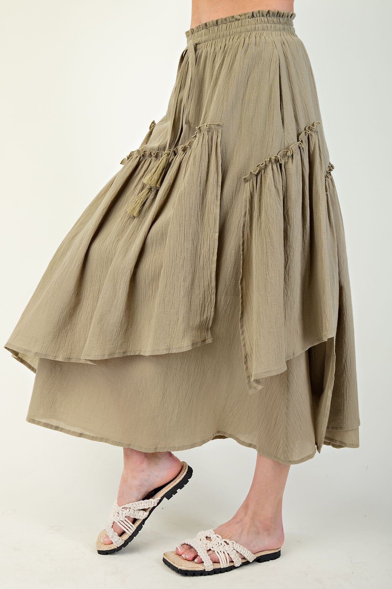 Dusty Sage Cotton Voile Woven Asymmetrical Maxi Skirt