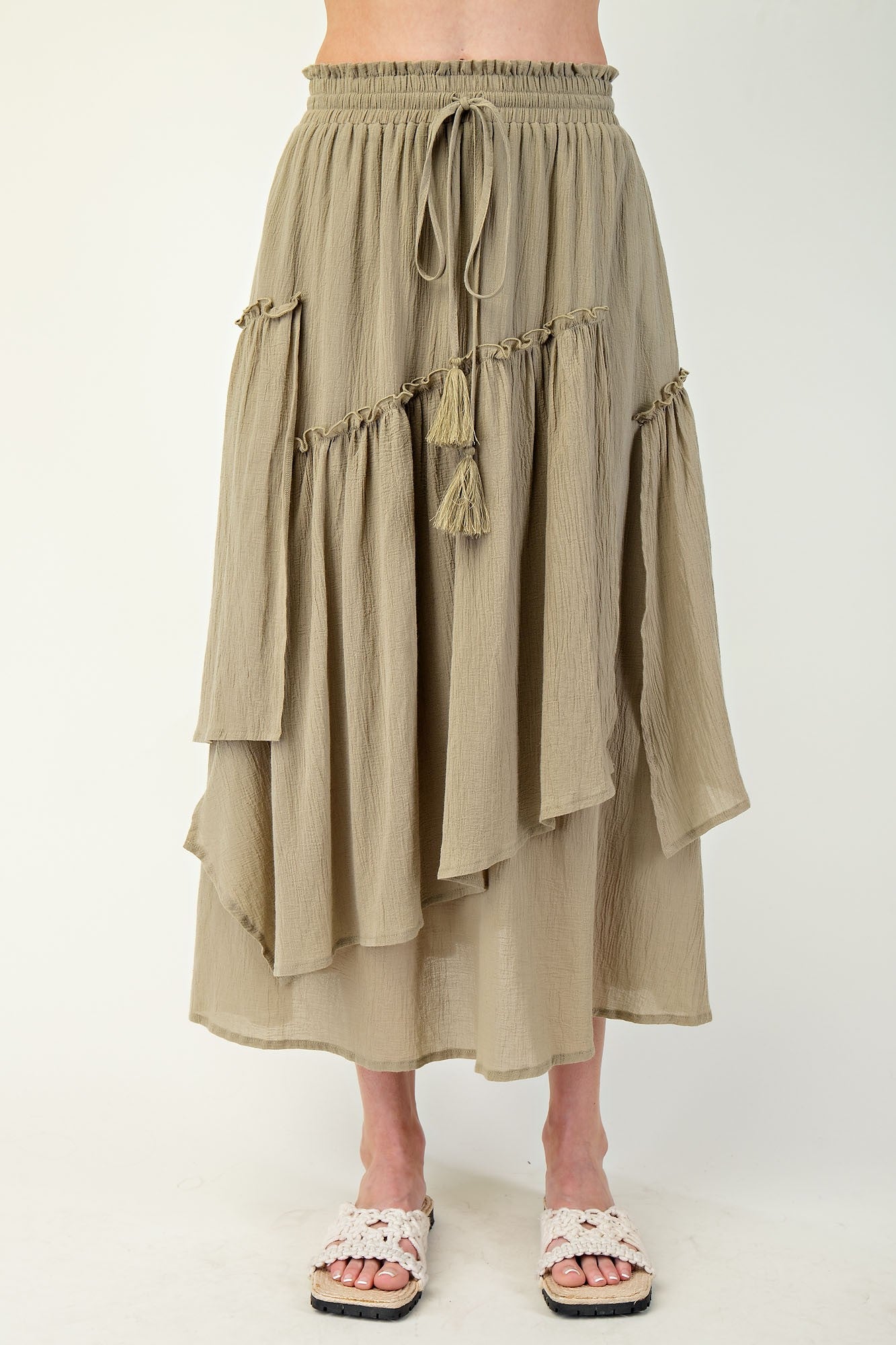 Dusty Sage Cotton Voile Woven Asymmetrical Maxi Skirt