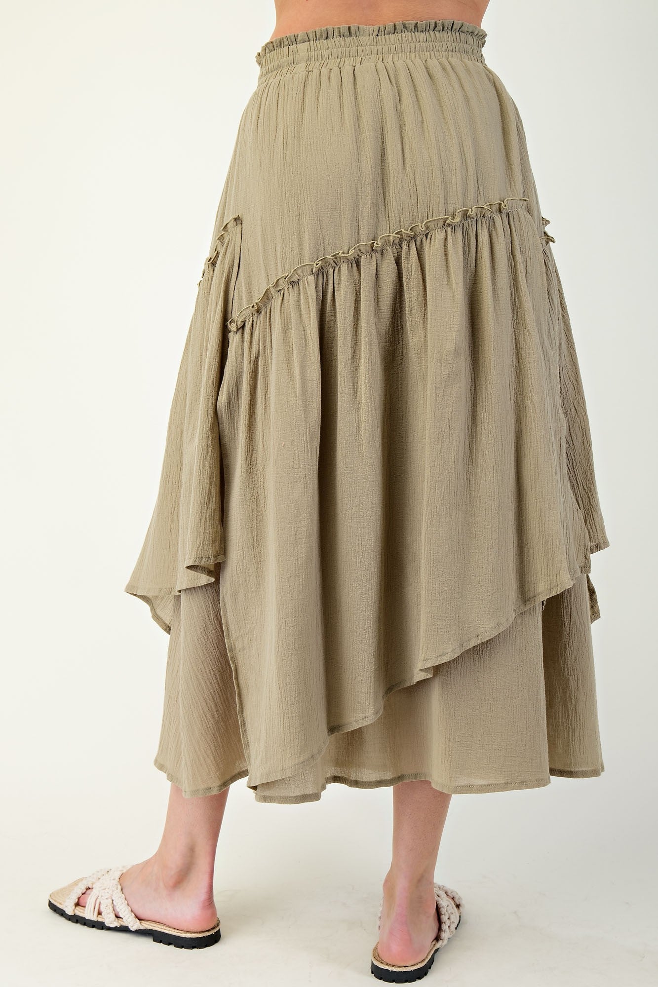 Dusty Sage Cotton Voile Woven Asymmetrical Maxi Skirt