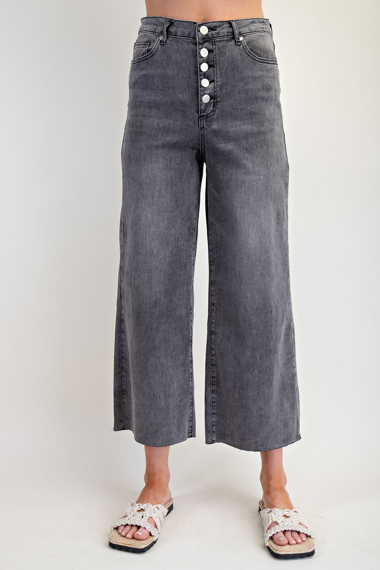 Five Button Front Washed Stretch Black Denim Pants