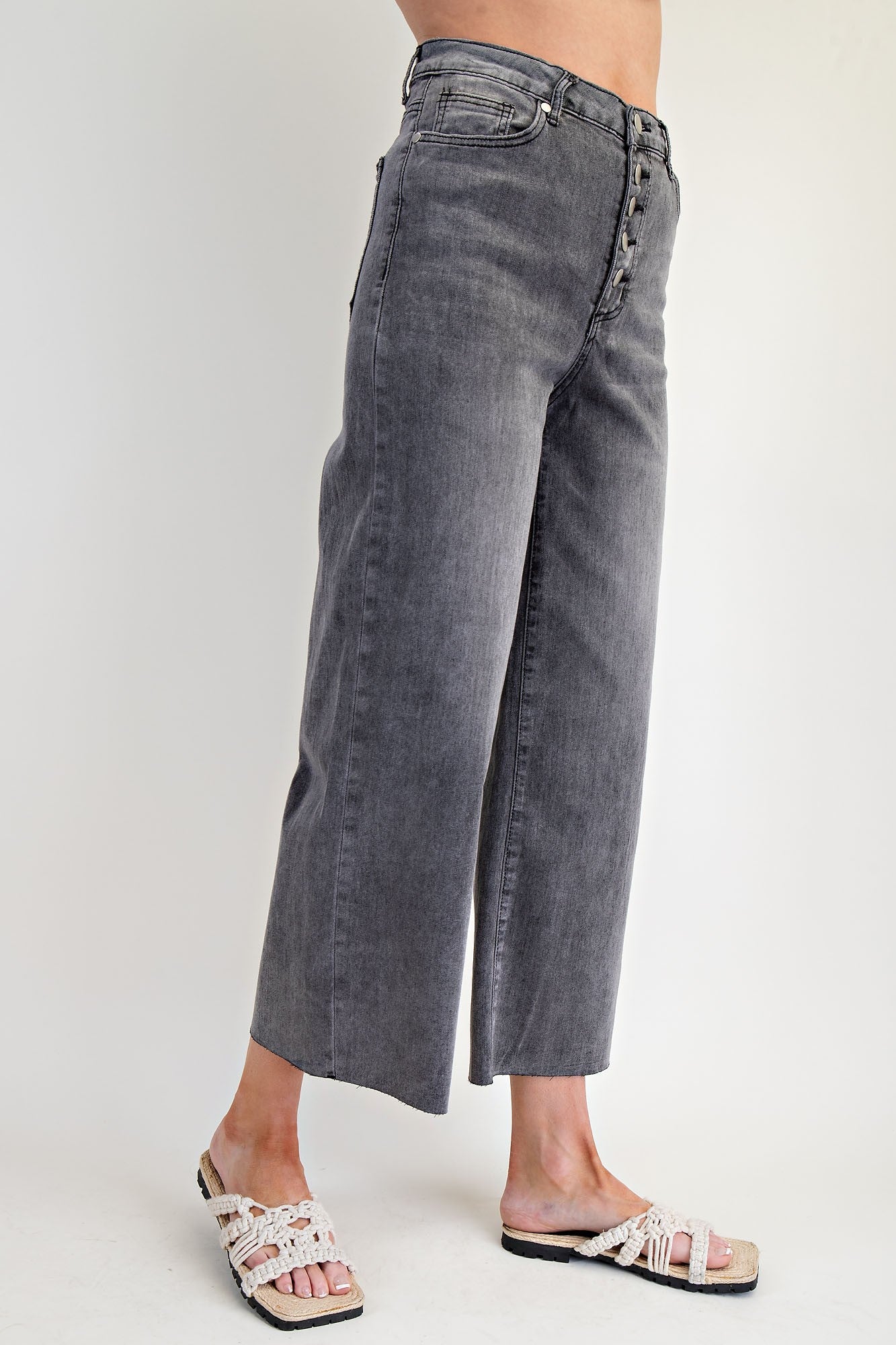 Five Button Front Washed Stretch Black Denim Pants