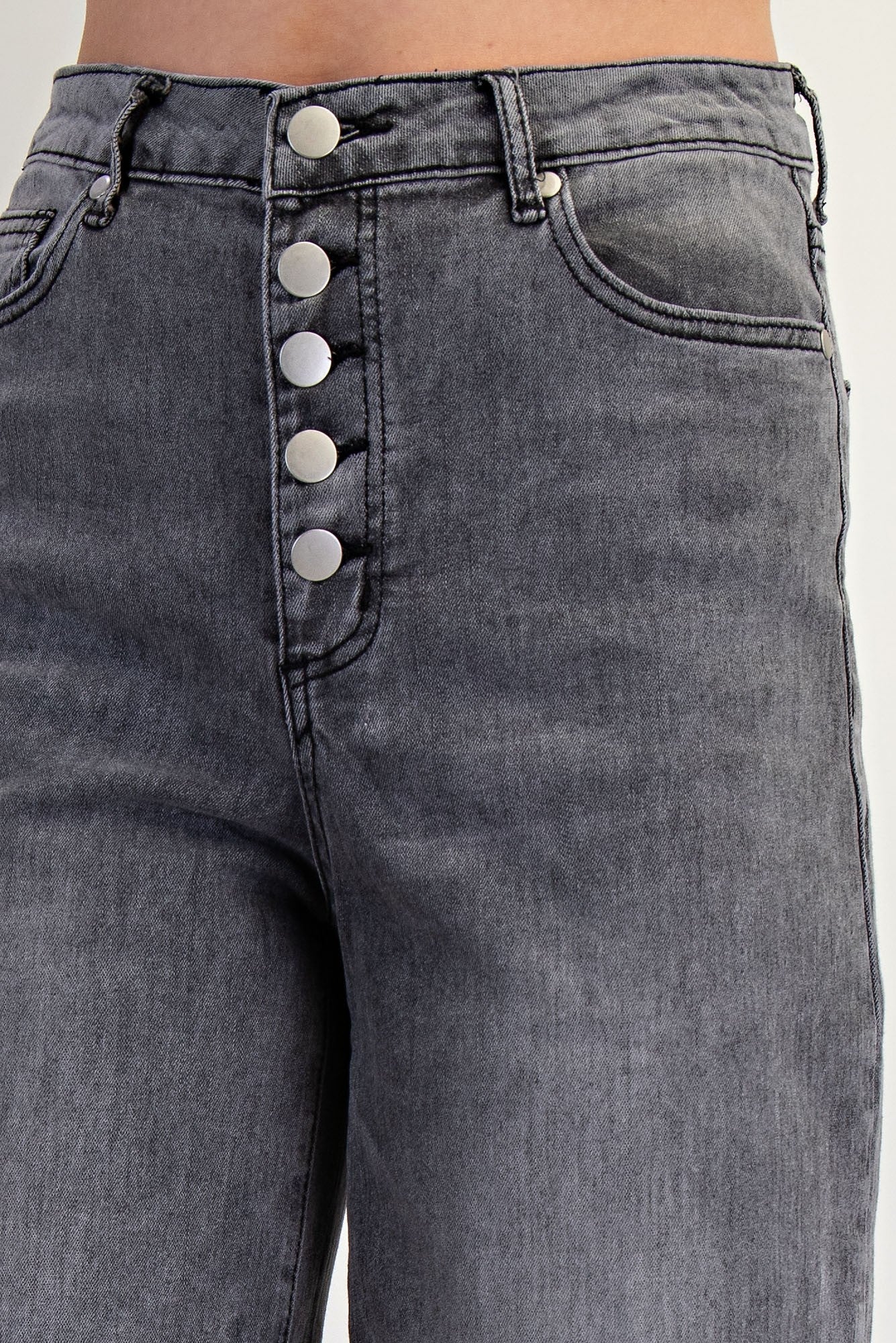 Five Button Front Washed Stretch Black Denim Pants