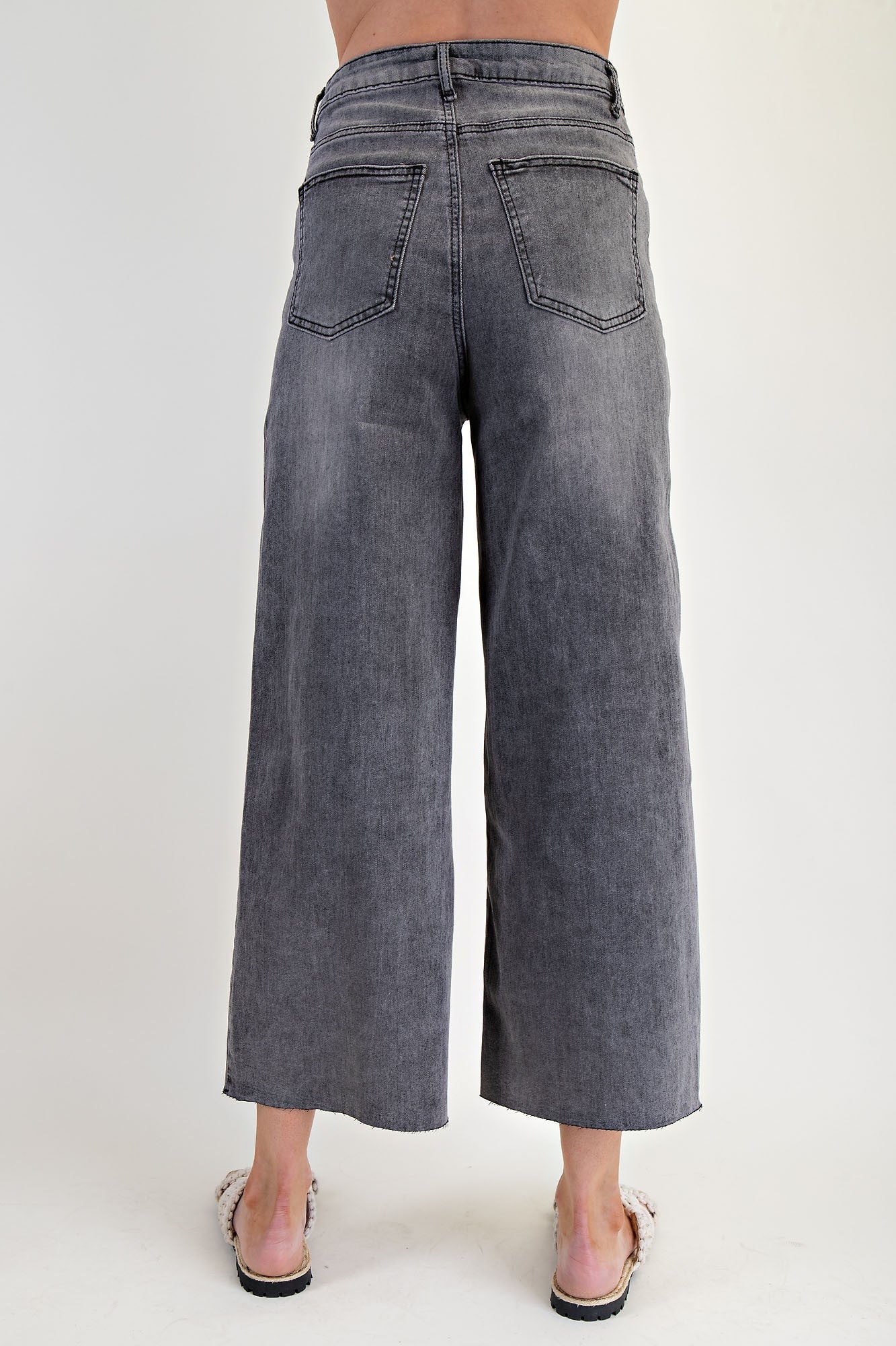 Five Button Front Washed Stretch Black Denim Pants