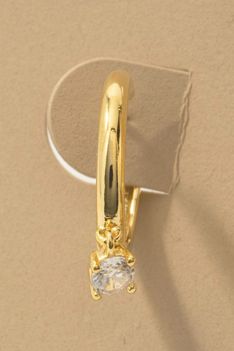 Gold Dipped Cz Charm Hinge Hoop Earrings