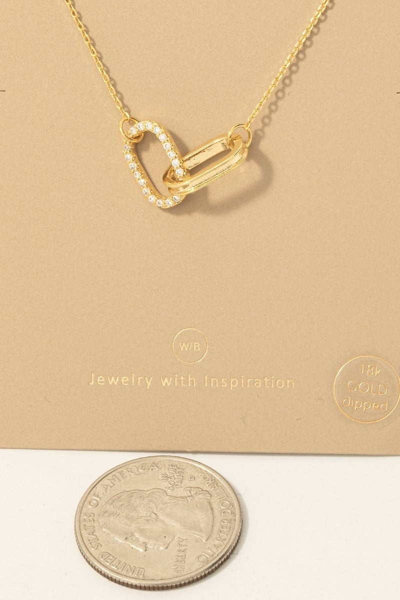 Gold Dipped Cz Pave Oval Link Pendant Necklace