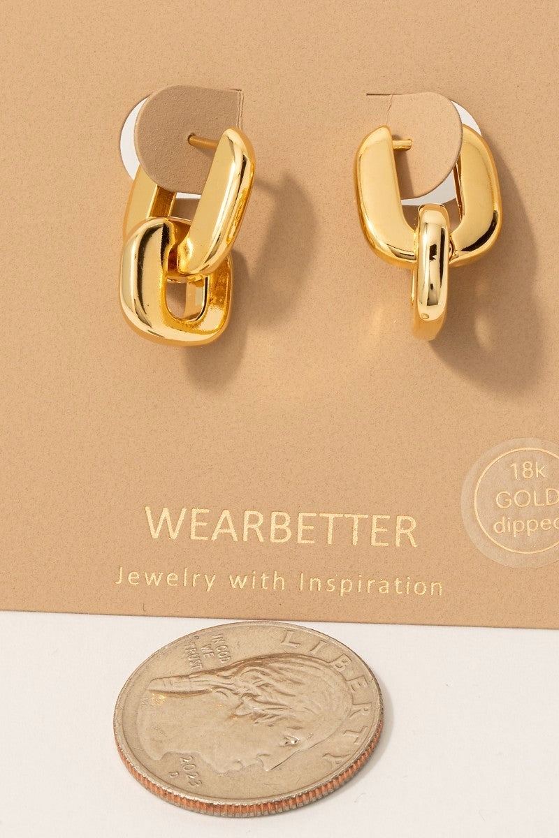Gold Dipped Double Square Link Hoop Earrings