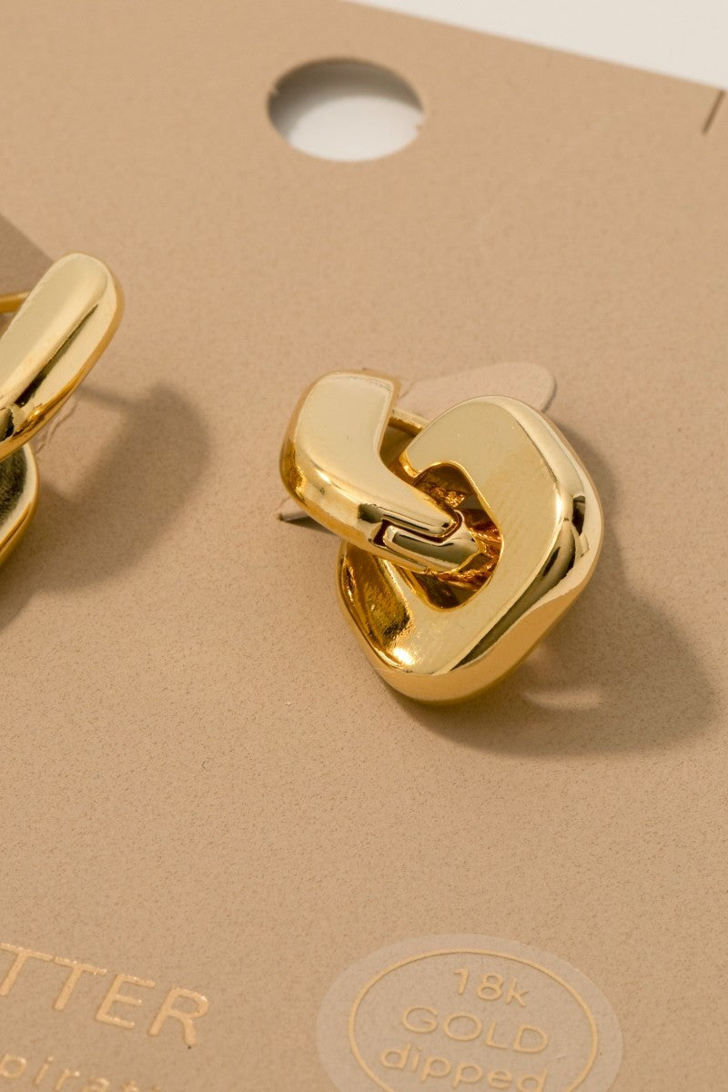 Gold Dipped Double Square Link Hoop Earrings