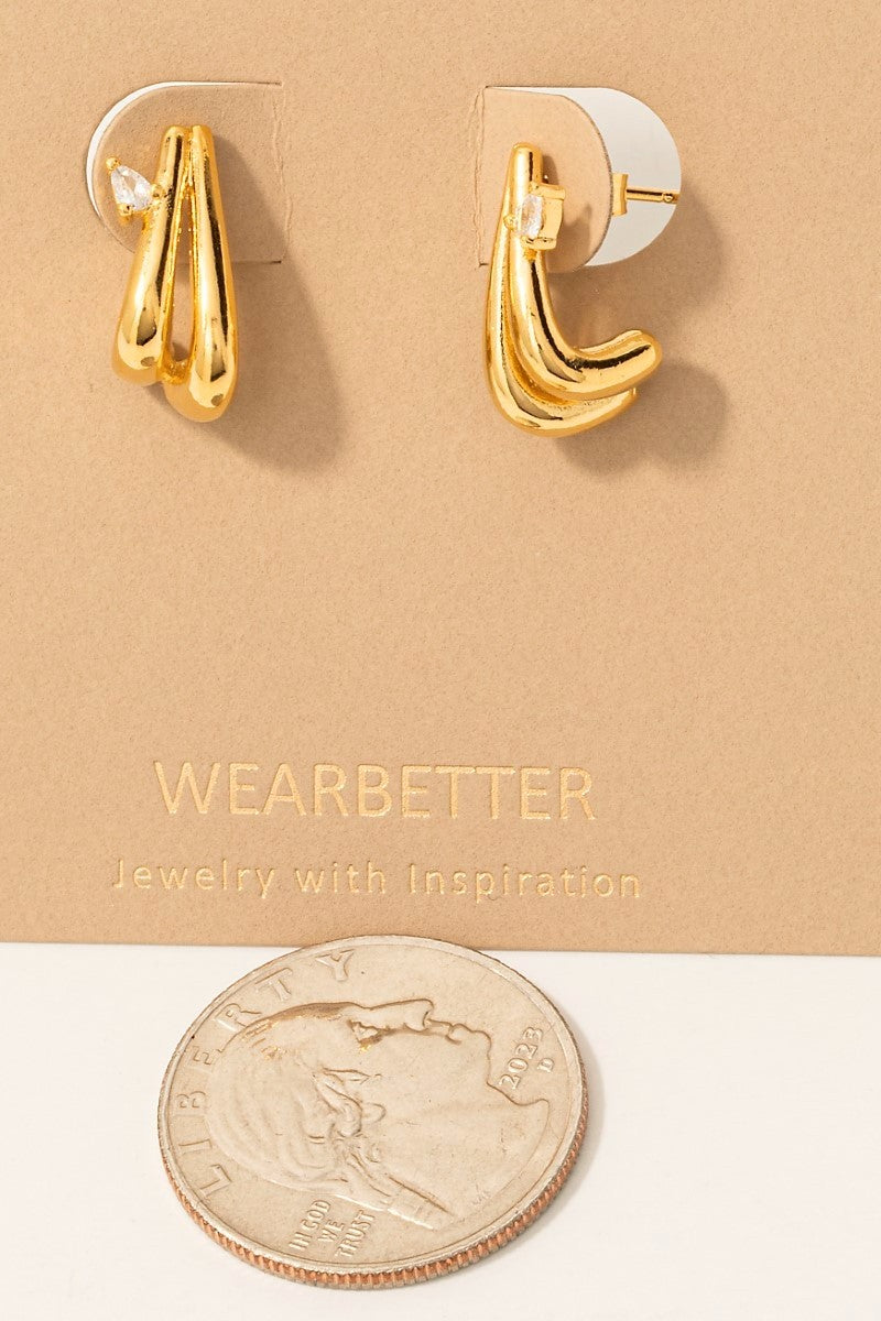 Gold Dipped Layered J Hoop Earrings