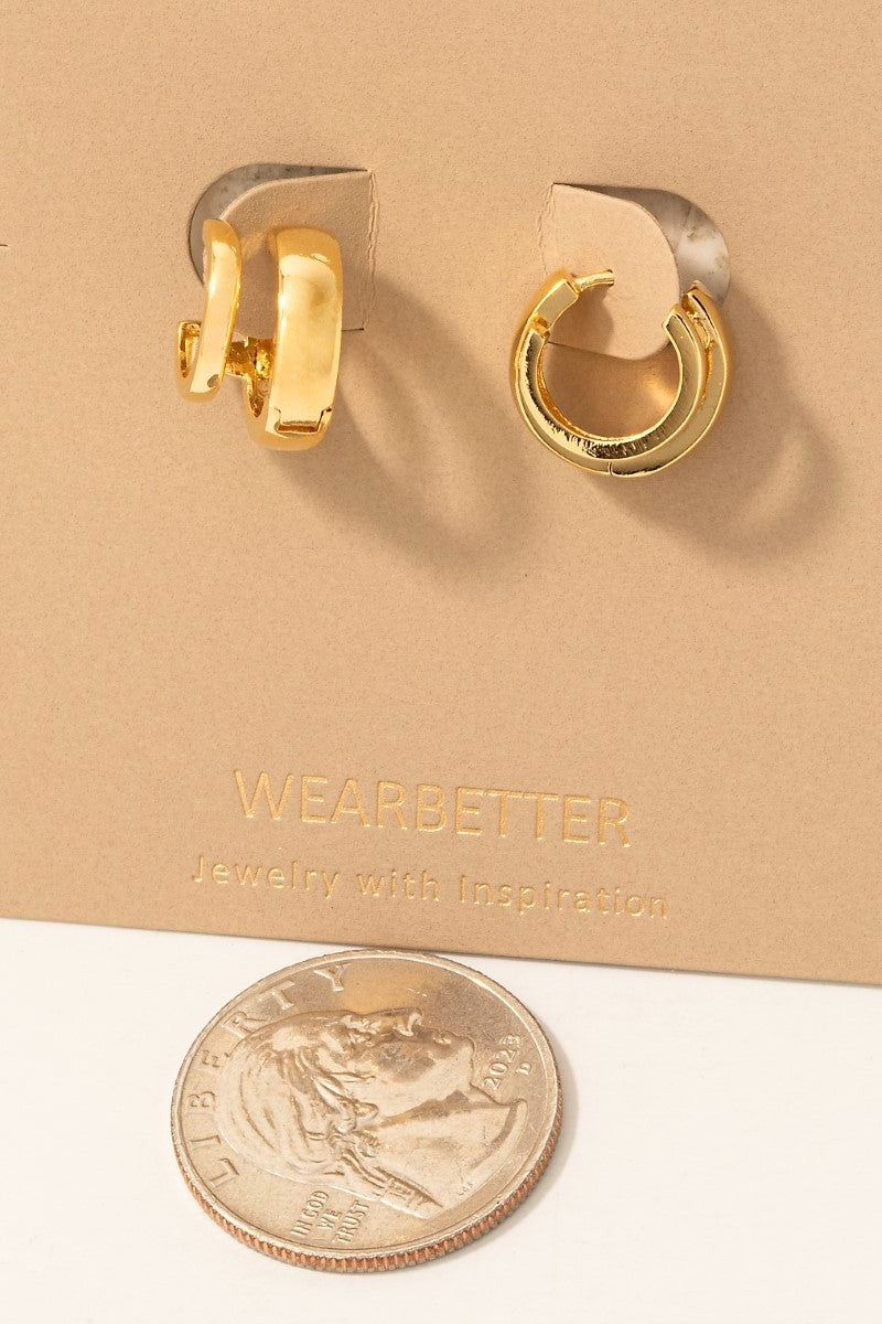 Gold Dipped Layered Wide Hinge Hoop Earrings