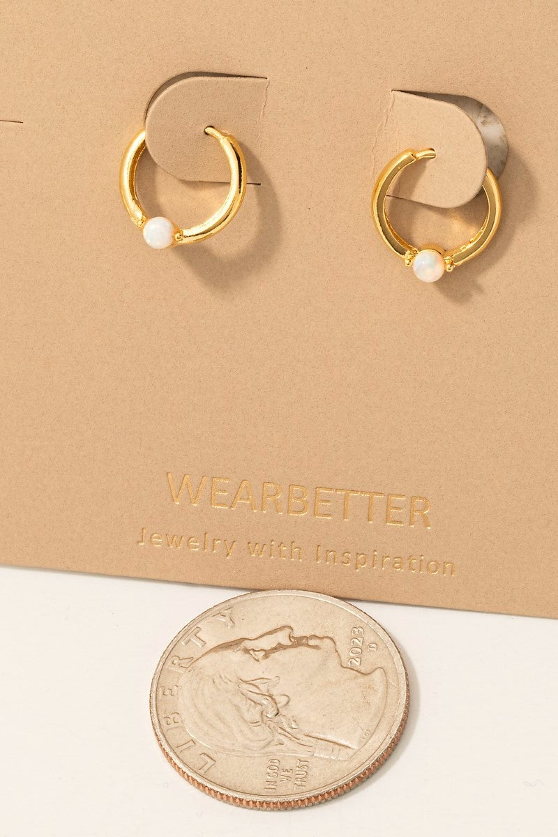 Gold Dipped Mini Opal Stud Hoop Earrings