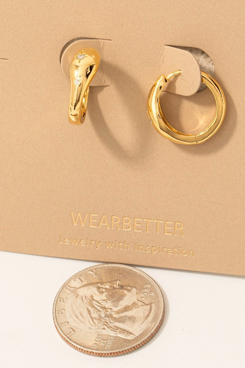 Gold Dipped Star Studded Hinge Hoop Earrings