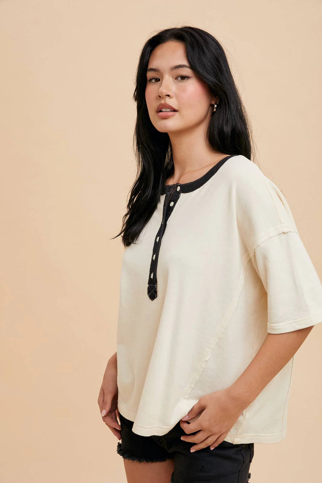 Henley Vanilla Creme Ringer Tee