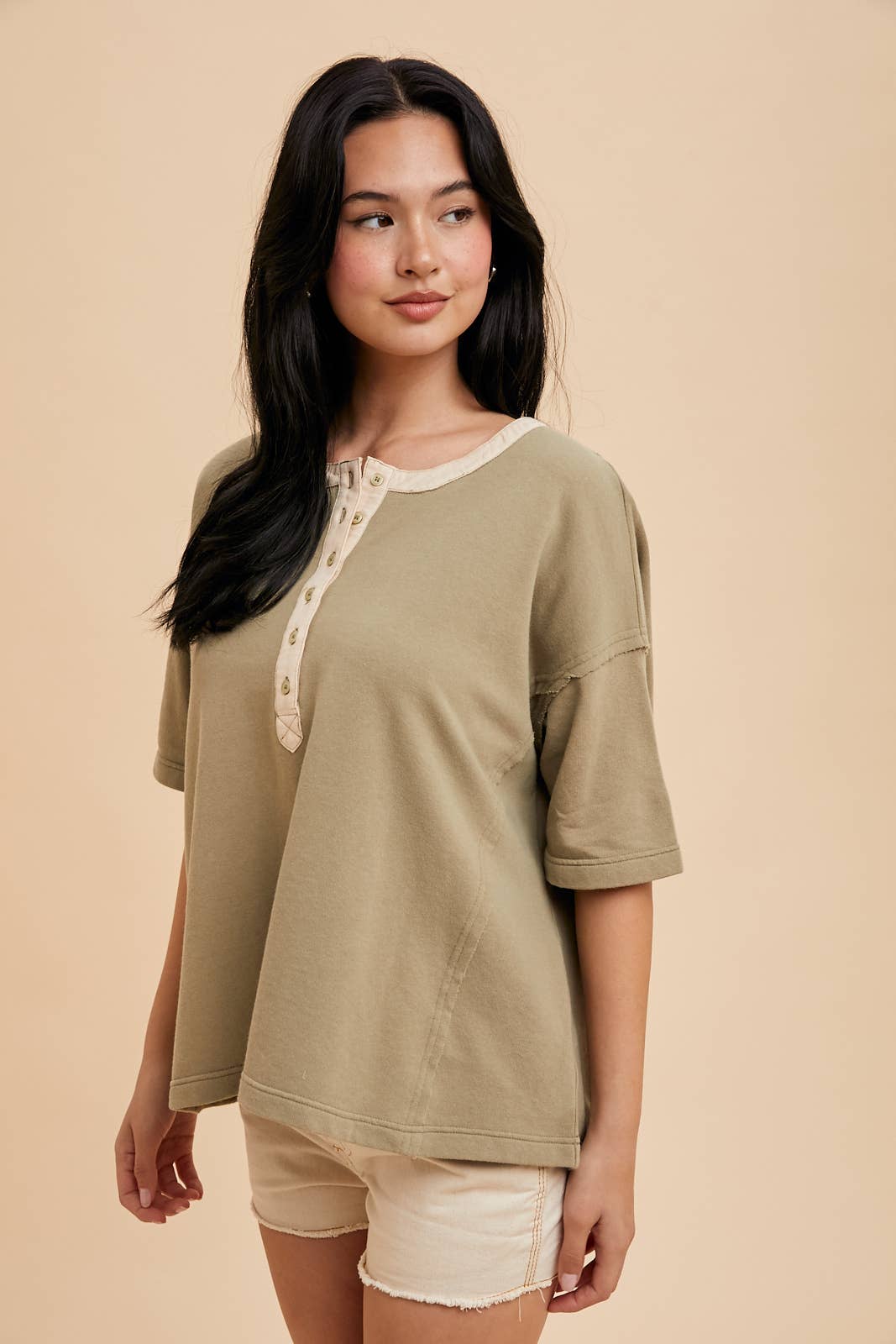 Henley Light Olive Ringer Tee